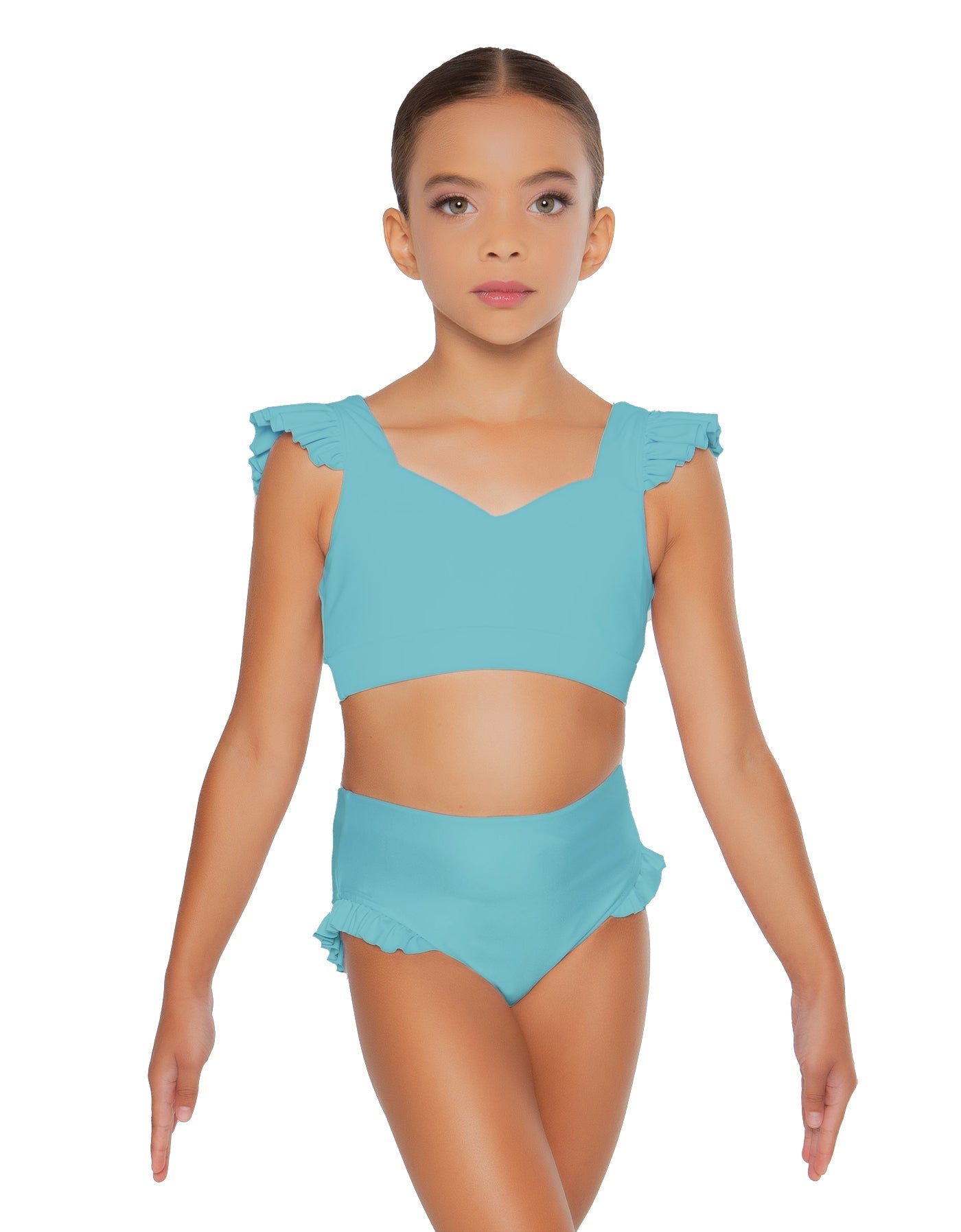 Solid Lycra Sweetheart Crop Top Gather Sleeve