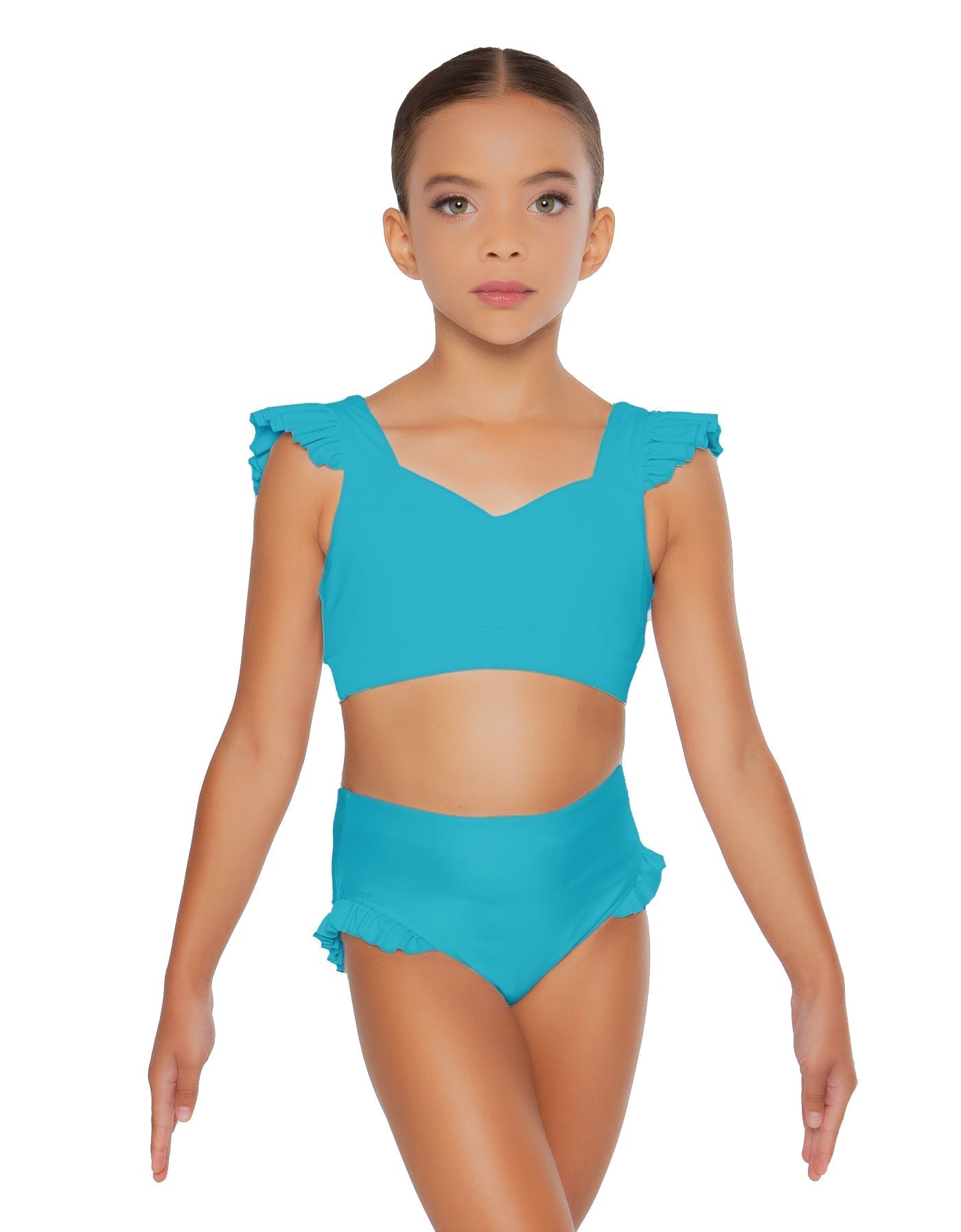 Solid Lycra Sweetheart Crop Top Gather Sleeve