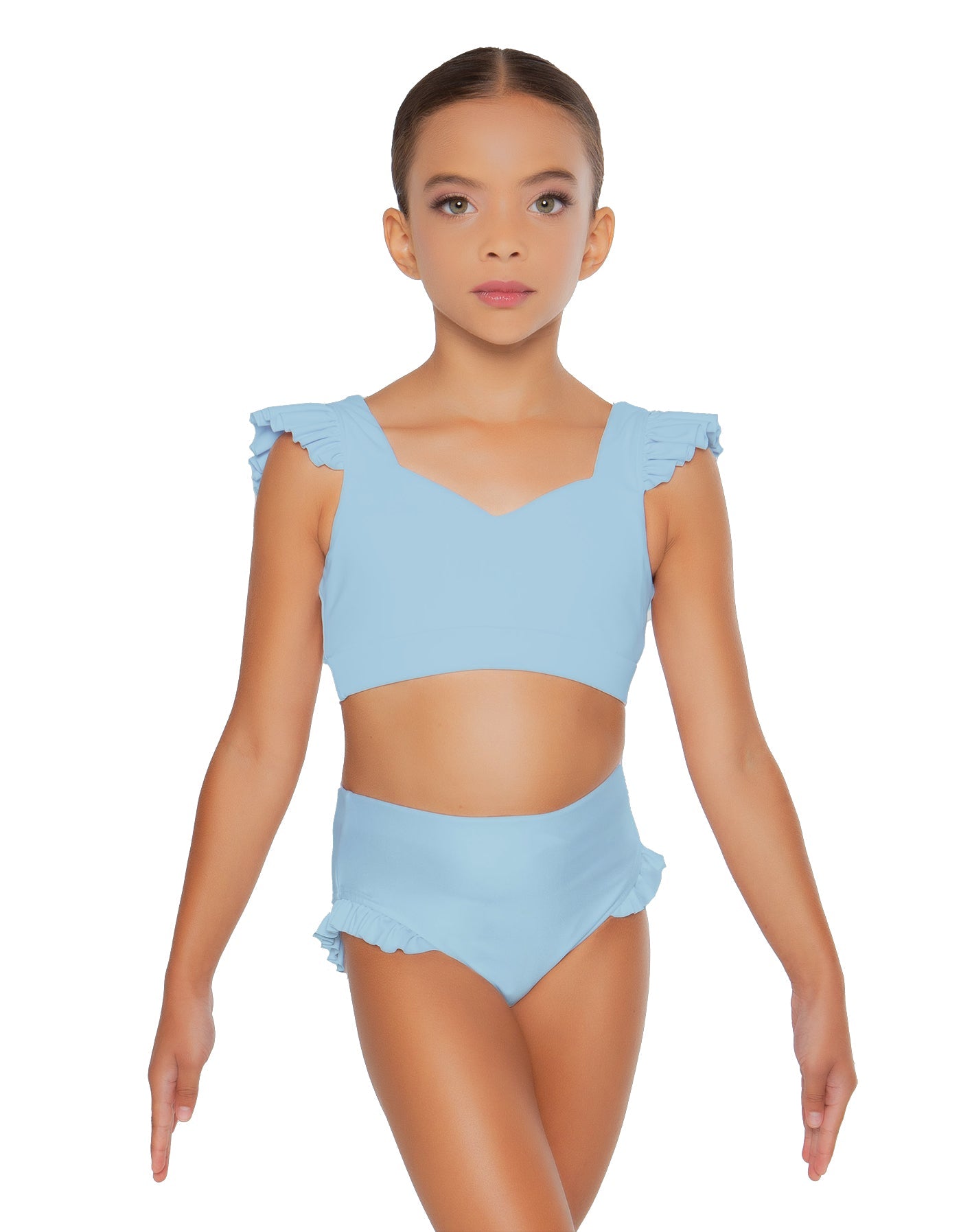 Solid Lycra Sweetheart Crop Top Gather Sleeve
