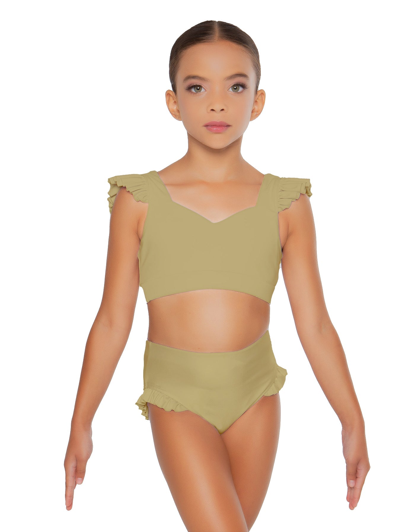 Solid Lycra Sweetheart Crop Top Gather Sleeve