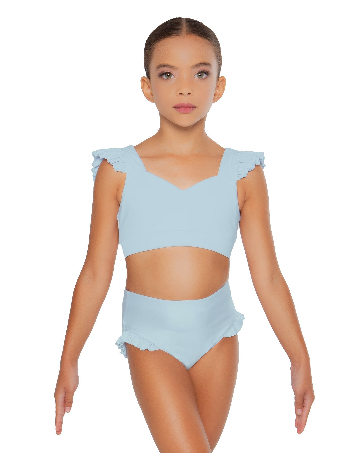 Solid Lycra Sweetheart Crop Top Gather Sleeve