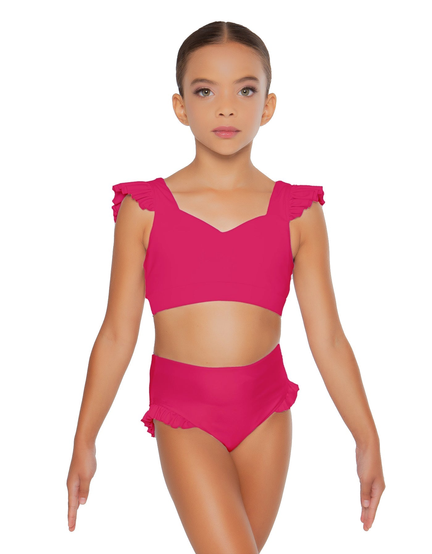 Solid Lycra Sweetheart Crop Top Gather Sleeve