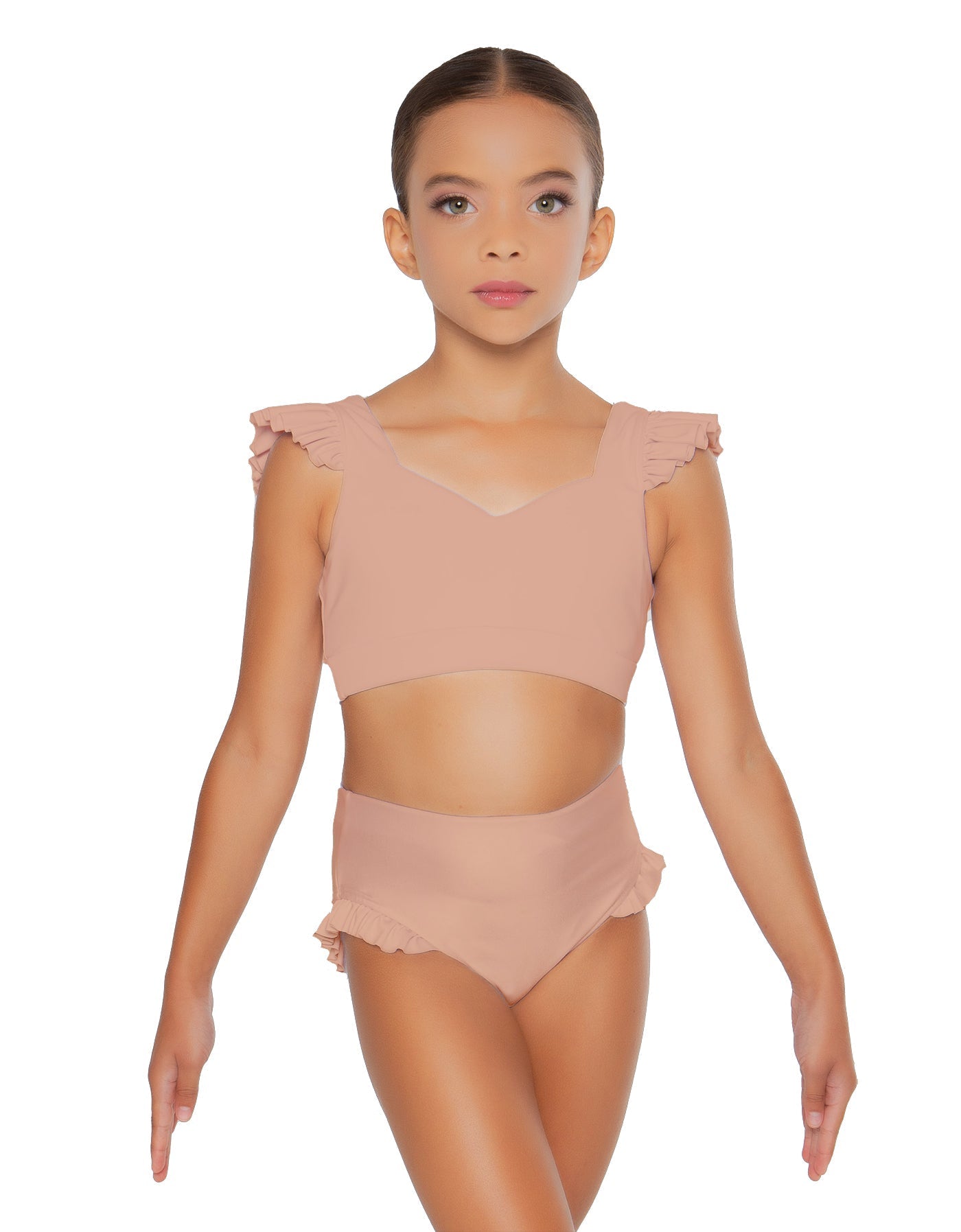 Solid Lycra Sweetheart Crop Top Gather Sleeve
