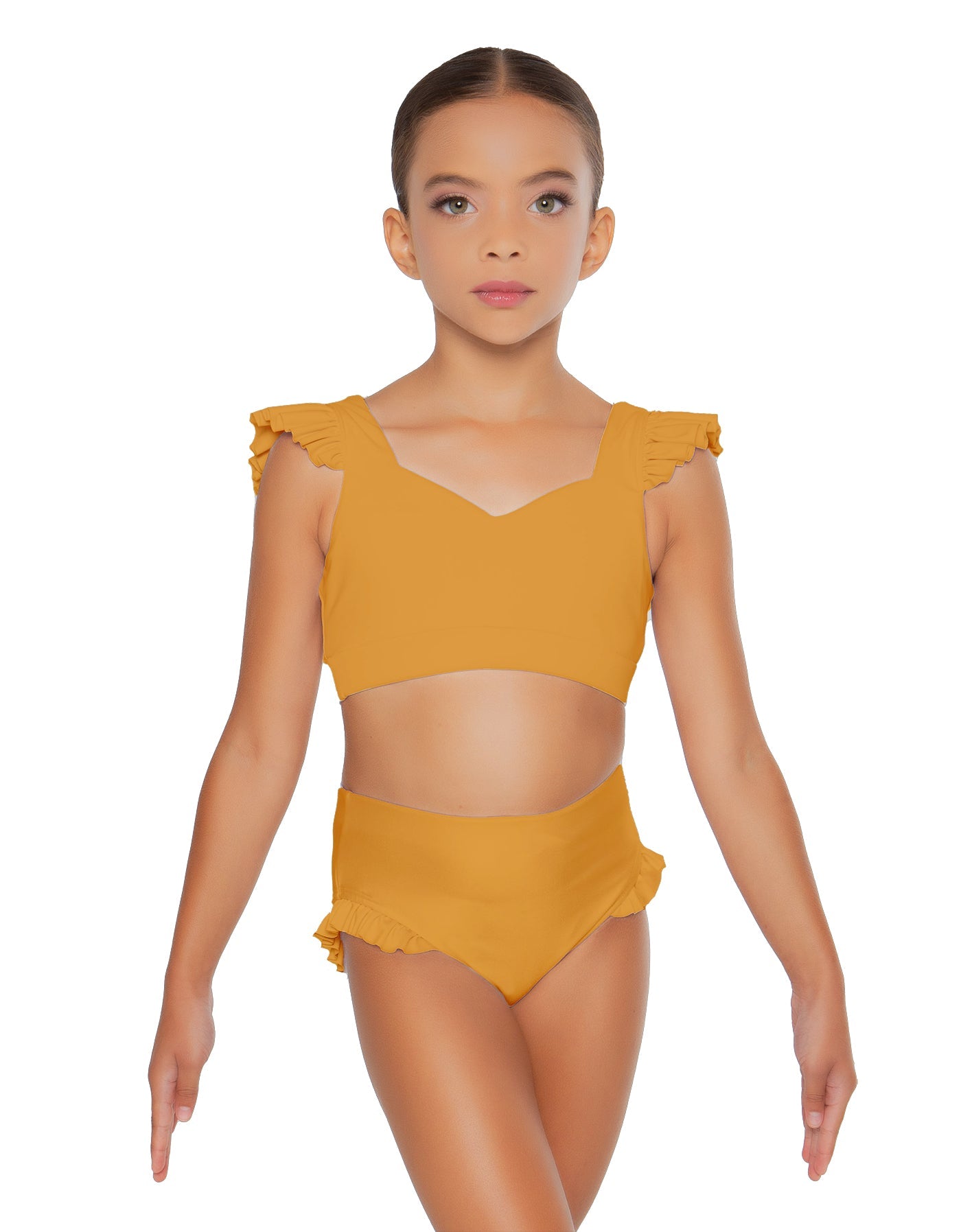 Solid Lycra Sweetheart Crop Top Gather Sleeve