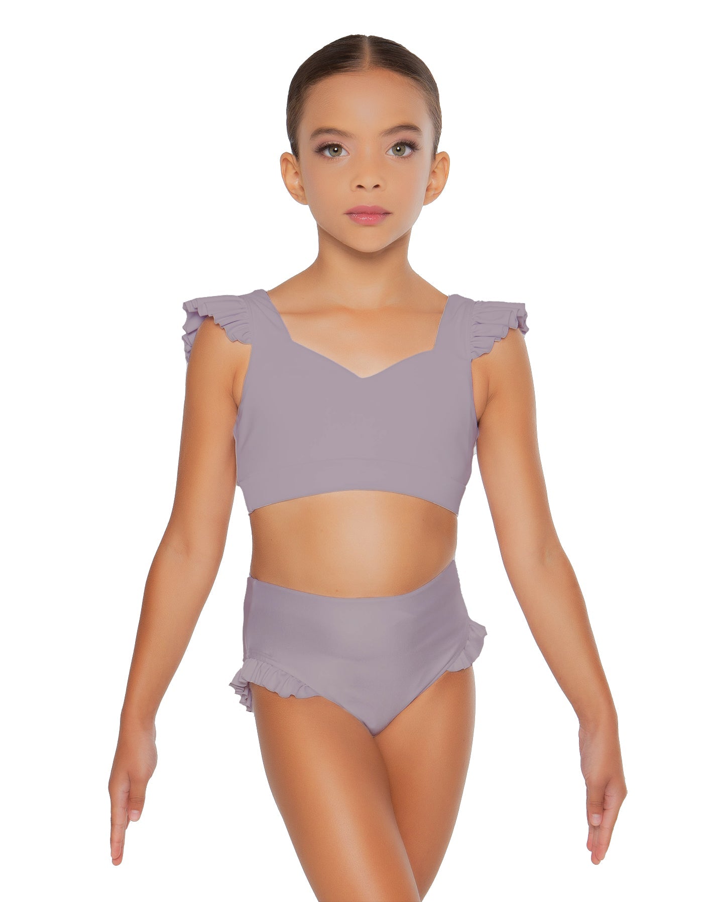 Solid Lycra Sweetheart Crop Top Gather Sleeve