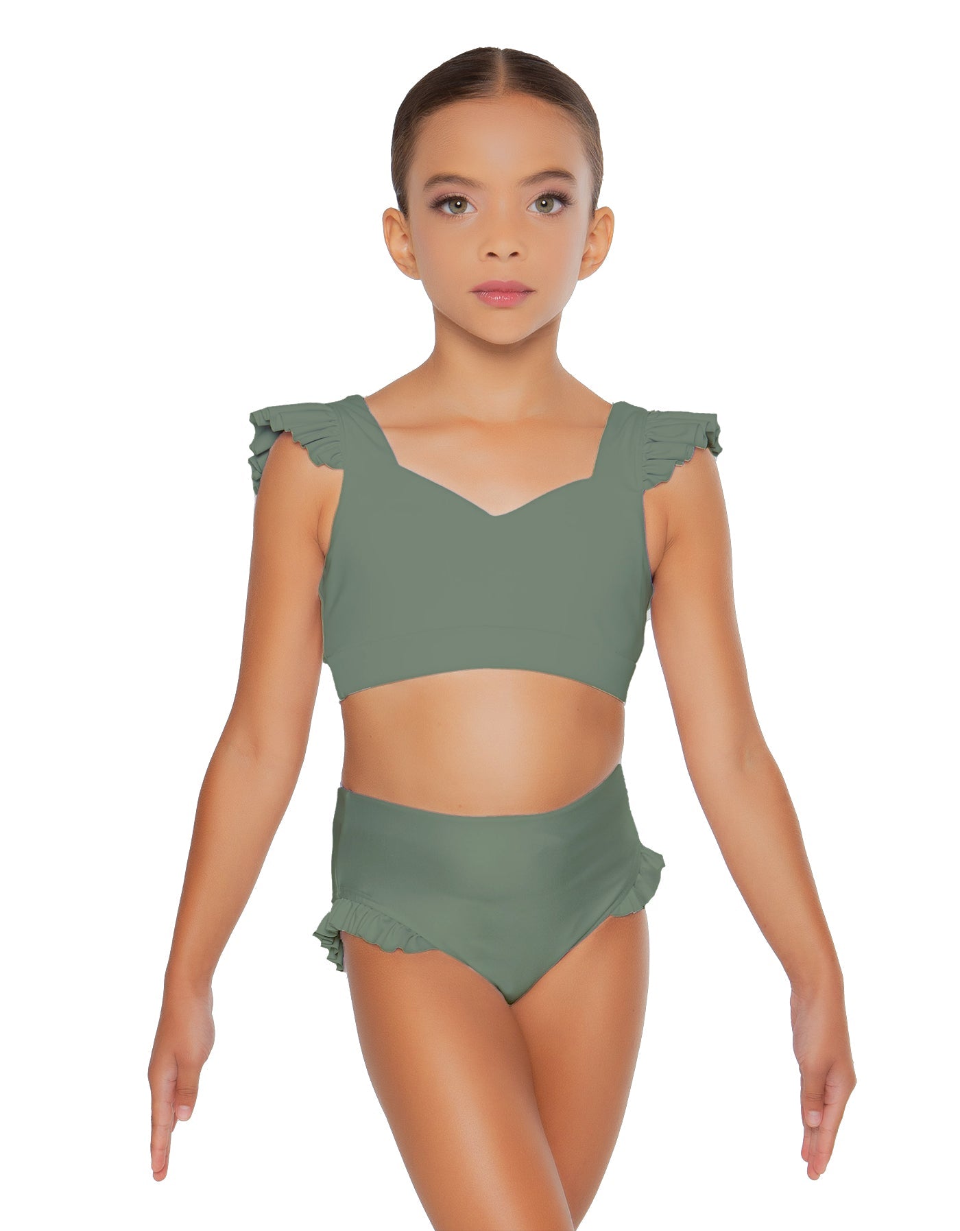 Solid Lycra Sweetheart Crop Top Gather Sleeve