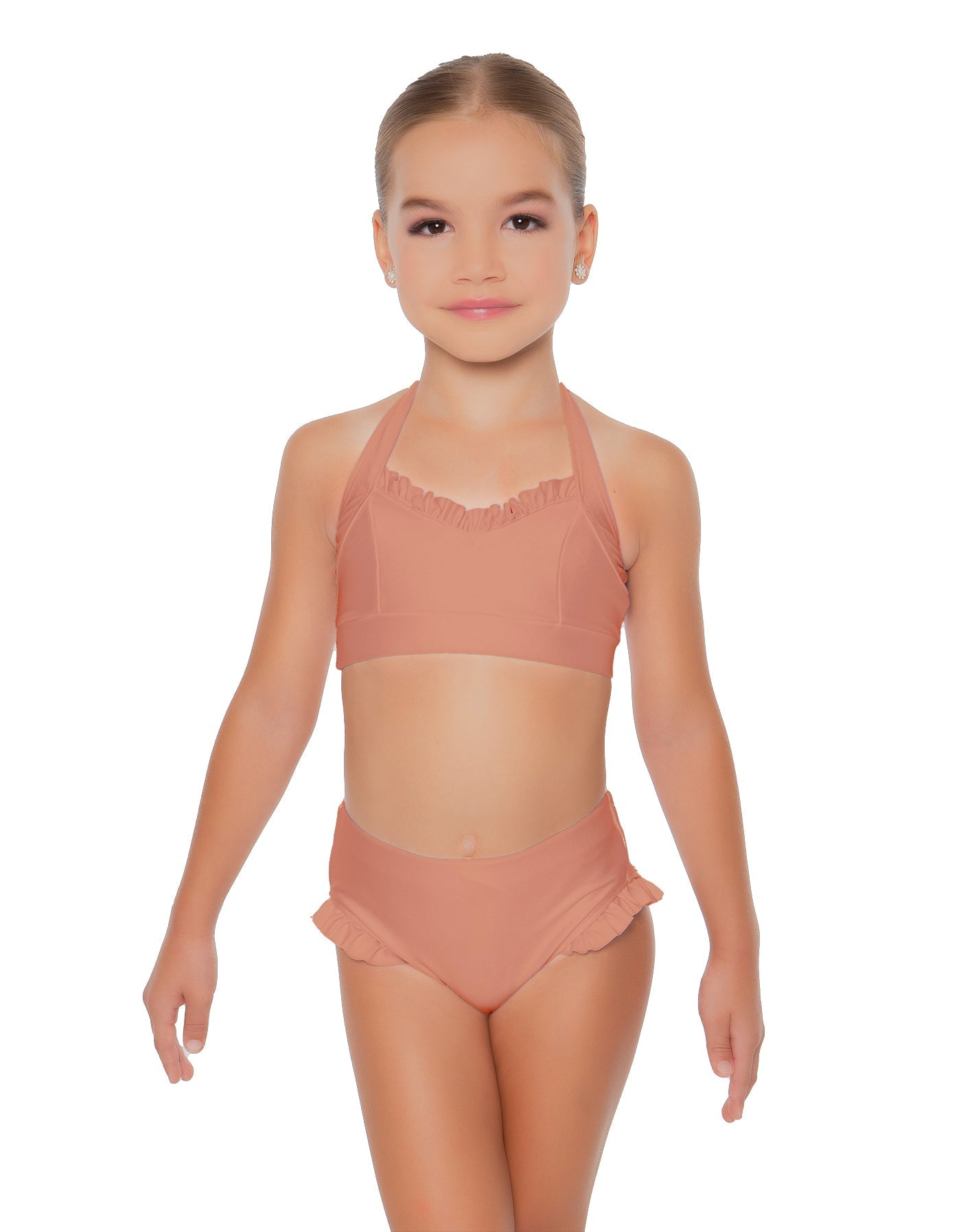 Solid Lycra Halter Sweetheart Bra with Ruffle