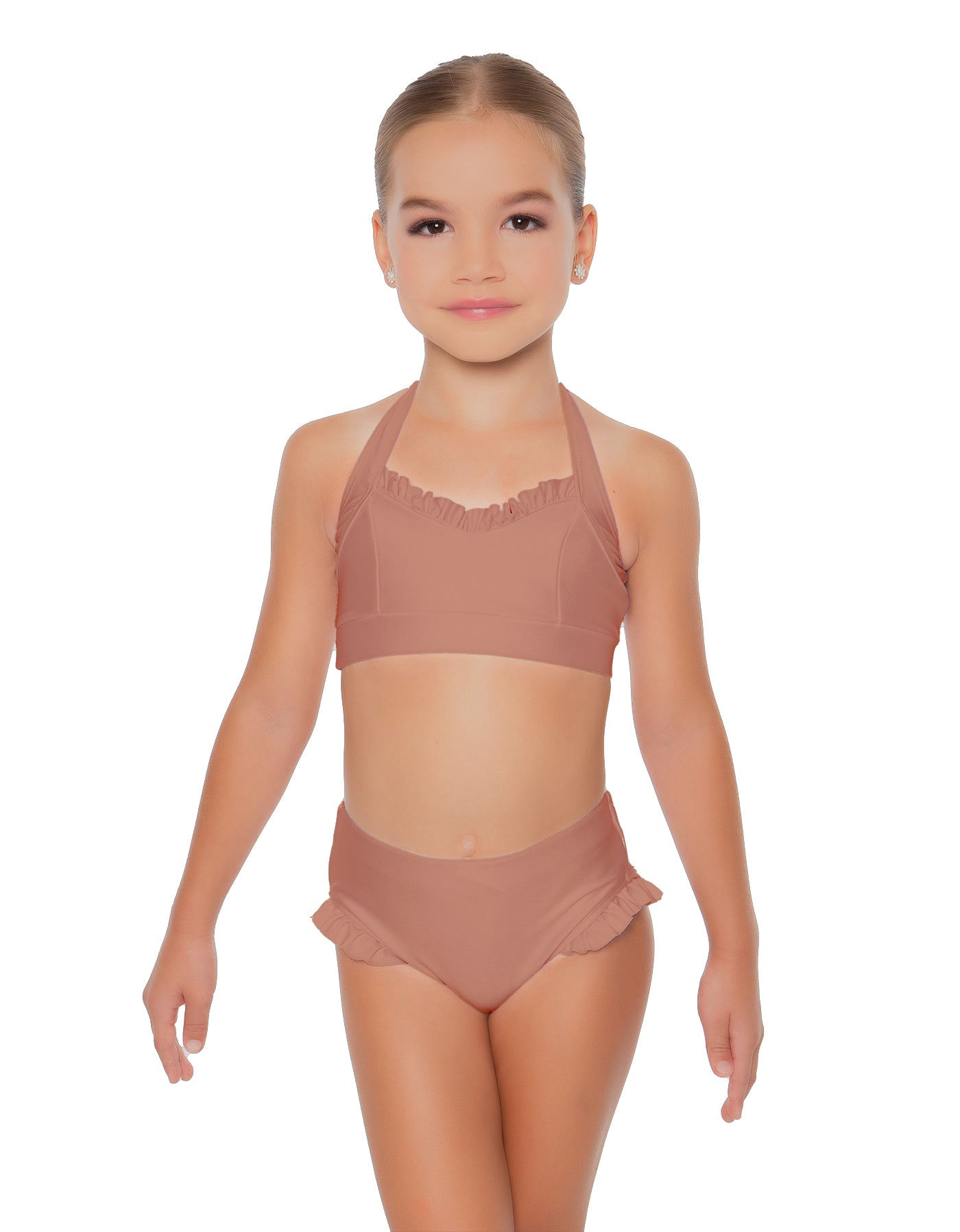 Solid Lycra Halter Sweetheart Bra with Ruffle