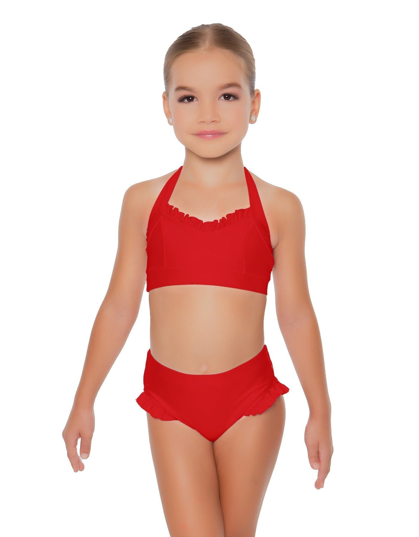 Solid Lycra Halter Sweetheart Bra with Ruffle