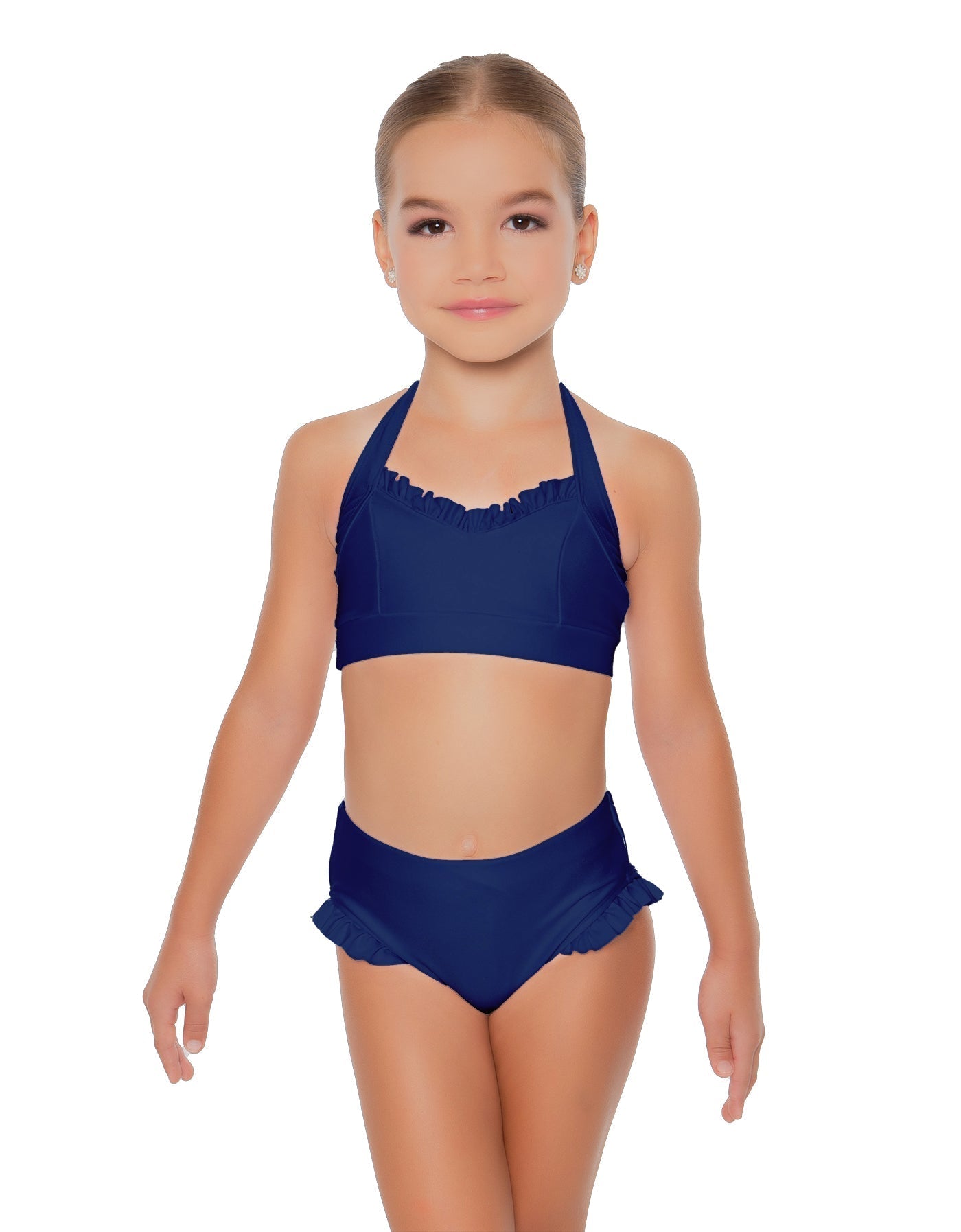 Solid Lycra Halter Sweetheart Bra with Ruffle