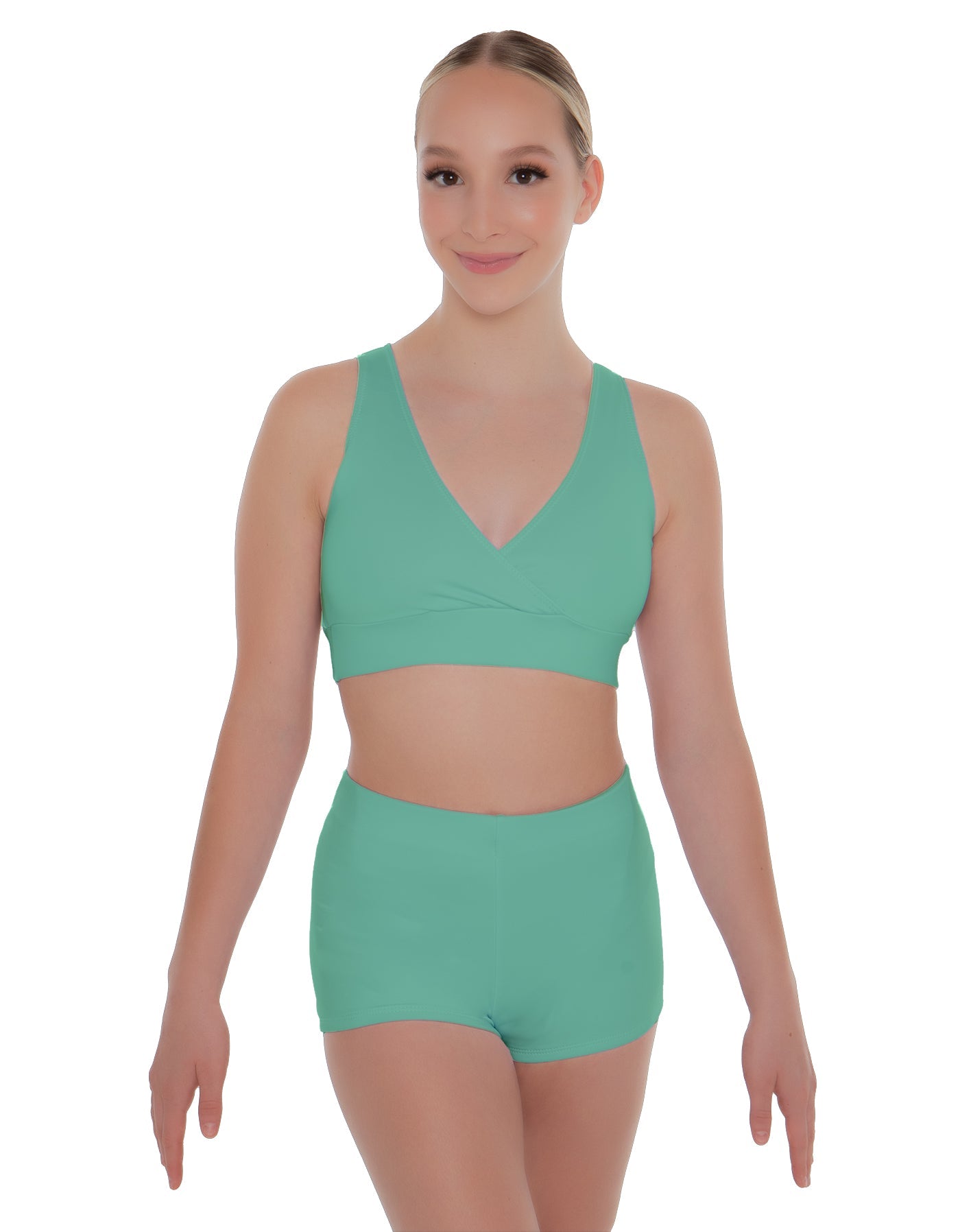 Solid Lycra Crossover Front Back Sleeveless Crop Top