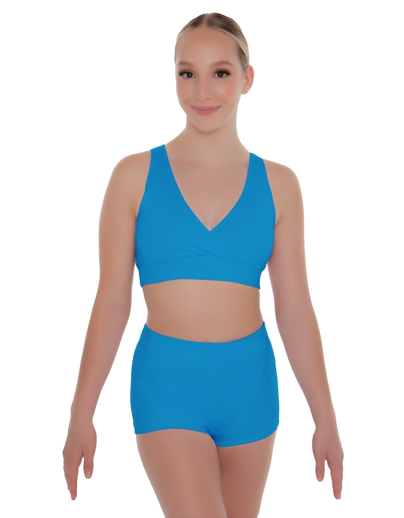 Solid Lycra Crossover Front Back Sleeveless Crop Top