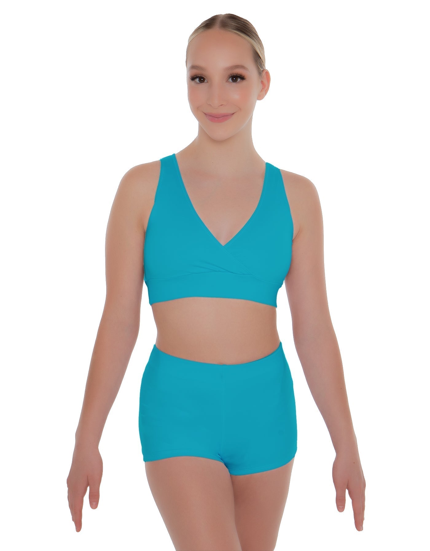 Solid Lycra Crossover Front Back Sleeveless Crop Top