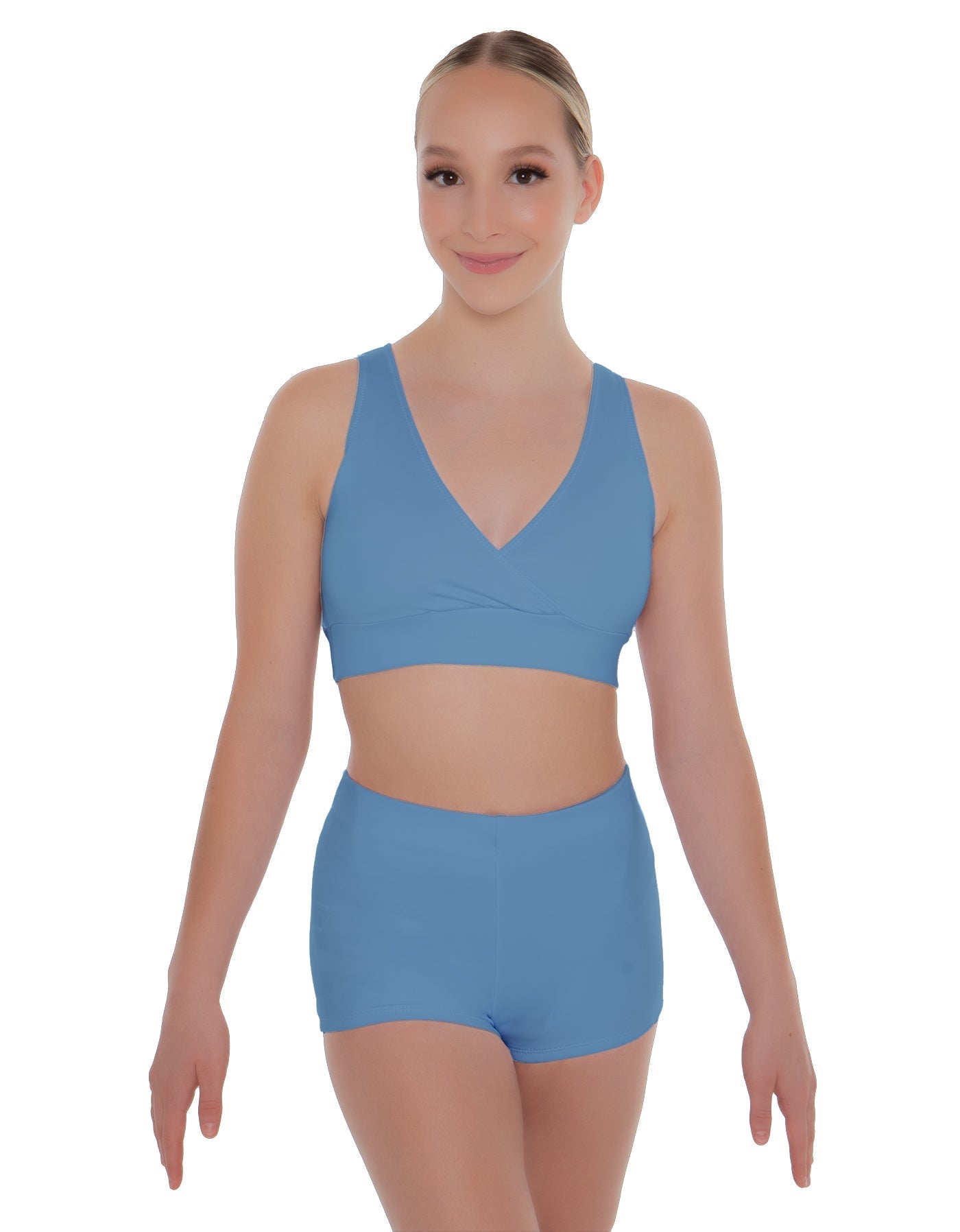 Solid Lycra Crossover Front Back Sleeveless Crop Top