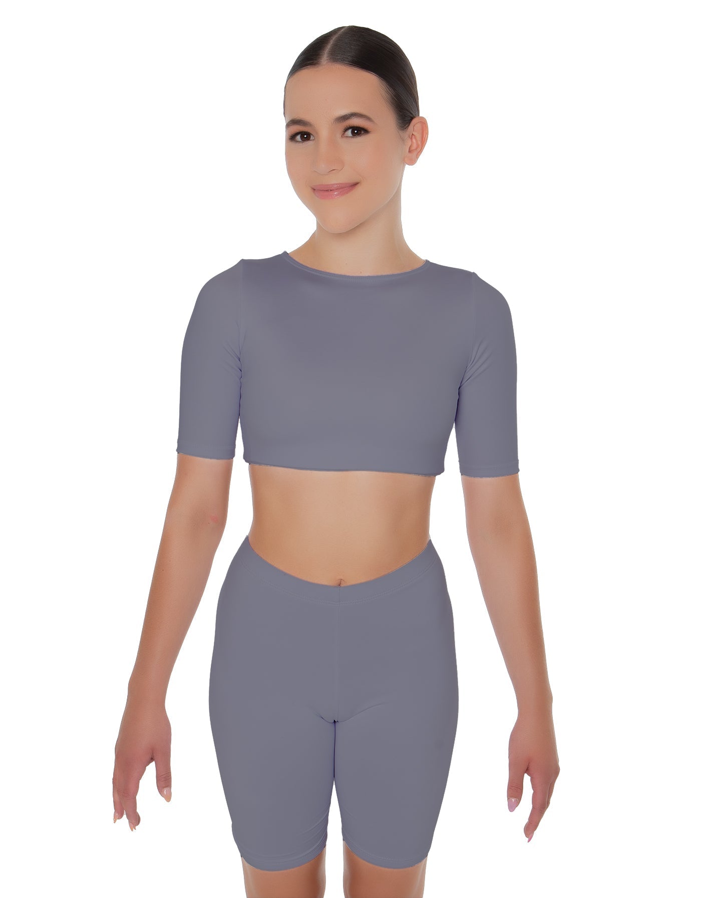 Solid Lycra Short Sleeve Crop Top