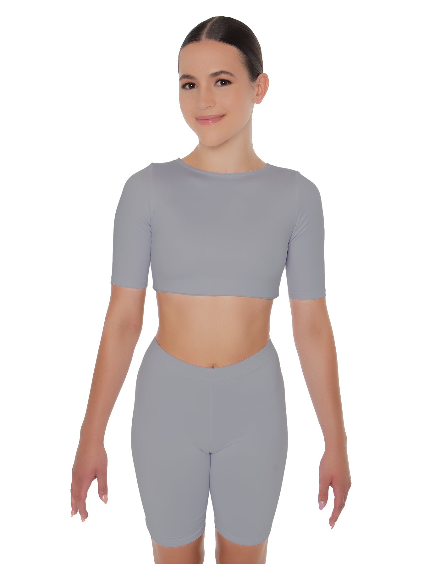 Solid Lycra Short Sleeve Crop Top