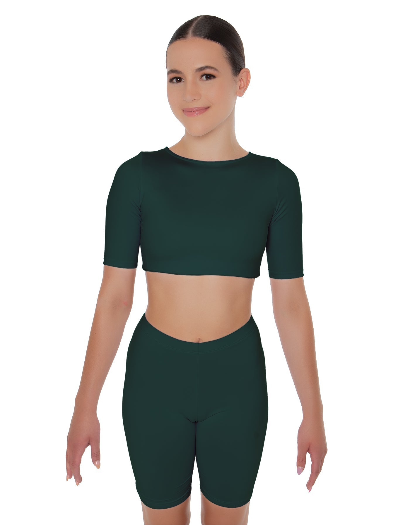 Solid Lycra Short Sleeve Crop Top