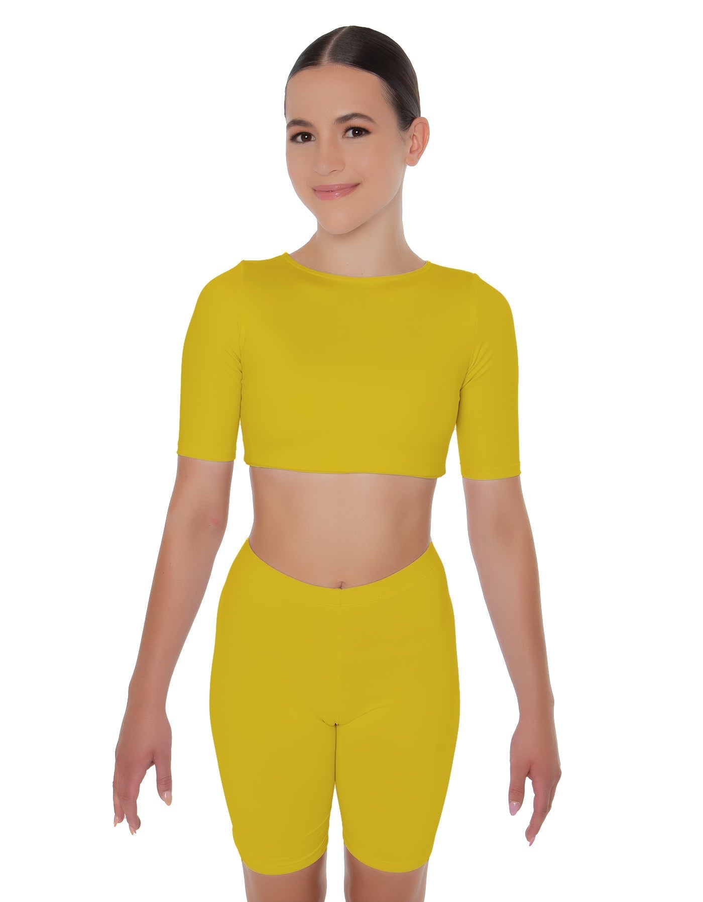 Solid Lycra Short Sleeve Crop Top