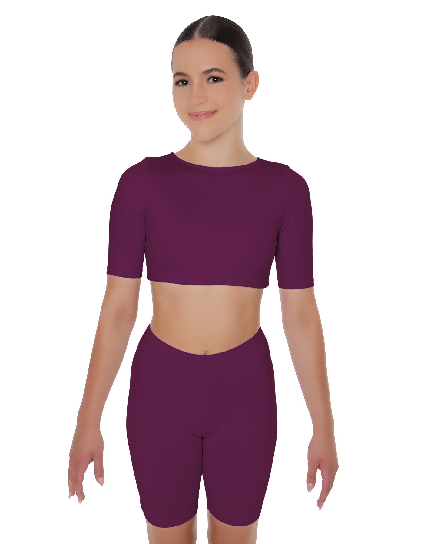 Solid Lycra Short Sleeve Crop Top