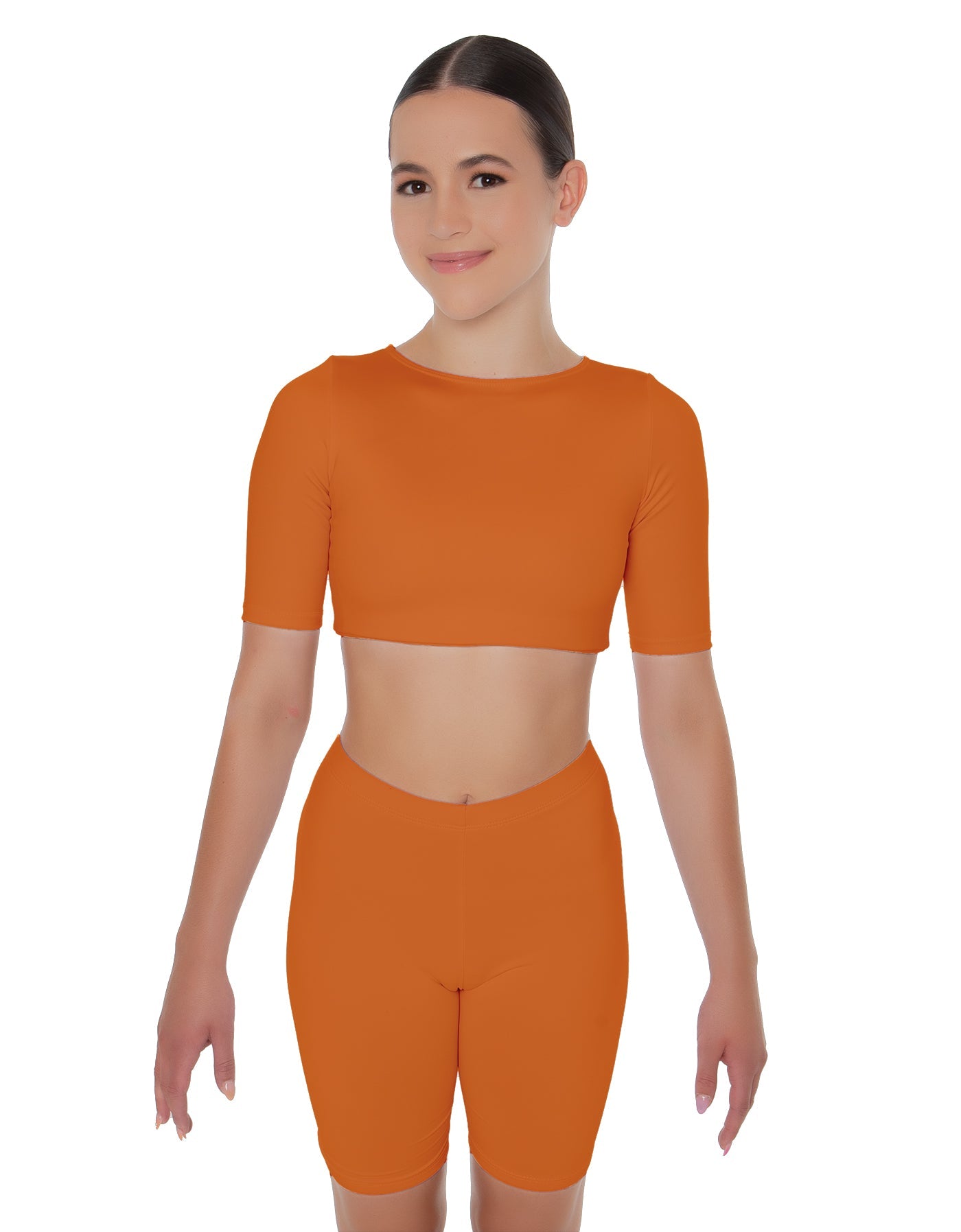 Solid Lycra Short Sleeve Crop Top