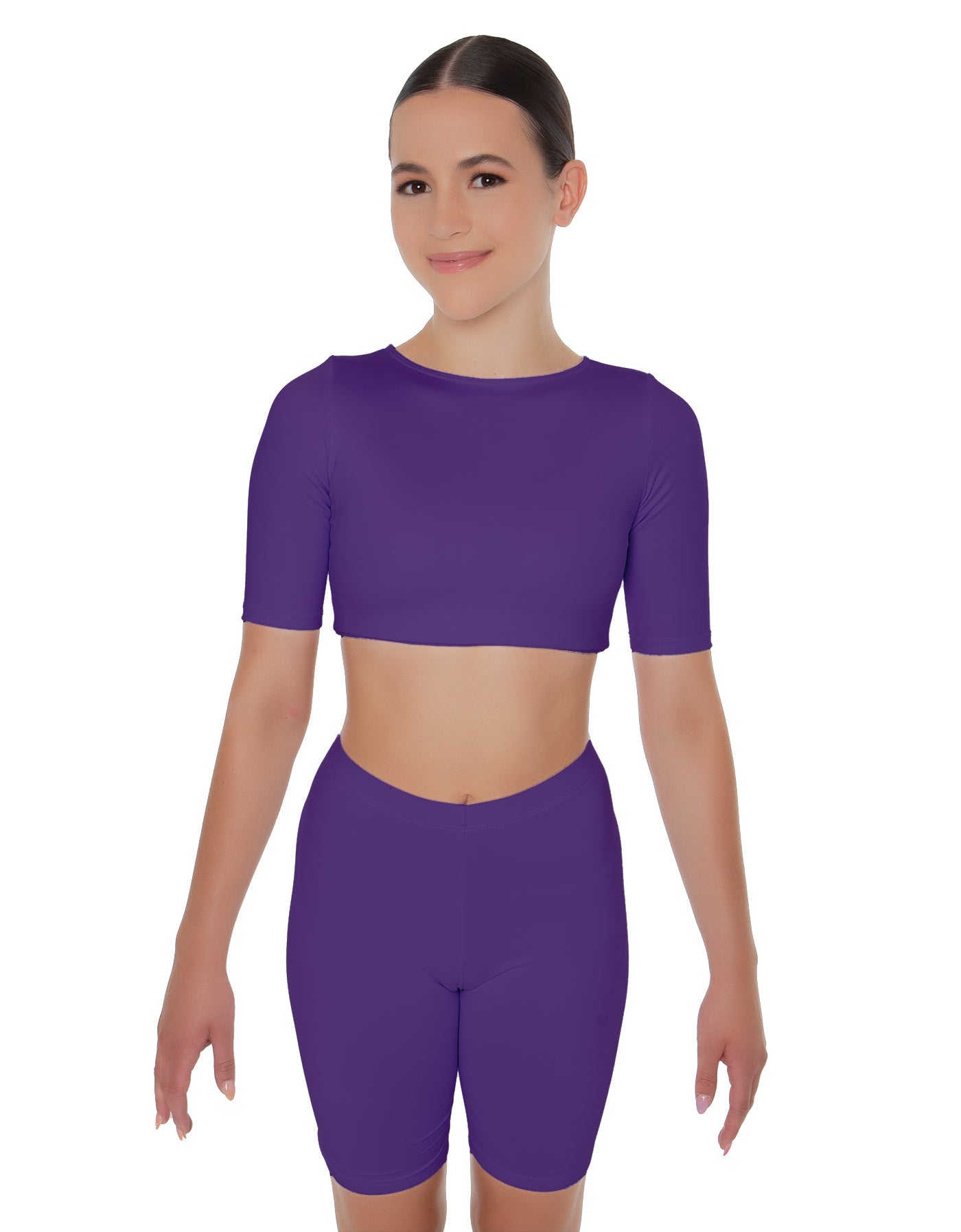 Solid Lycra Short Sleeve Crop Top