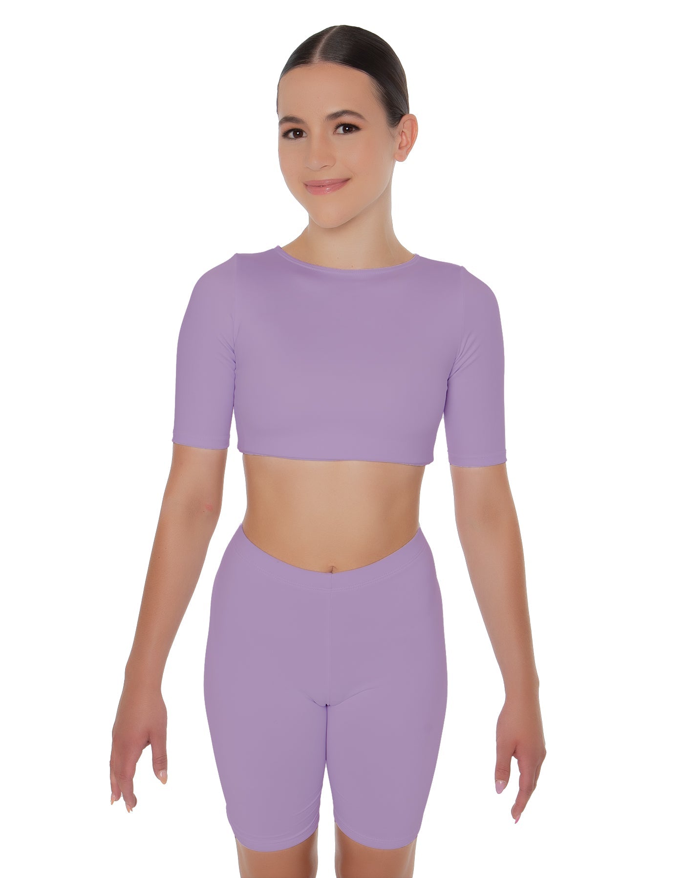 Solid Lycra Short Sleeve Crop Top