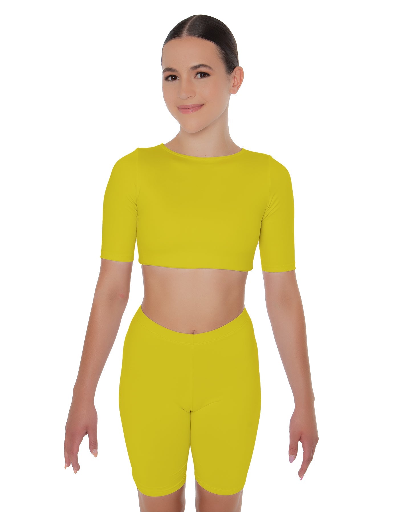 Solid Lycra Short Sleeve Crop Top
