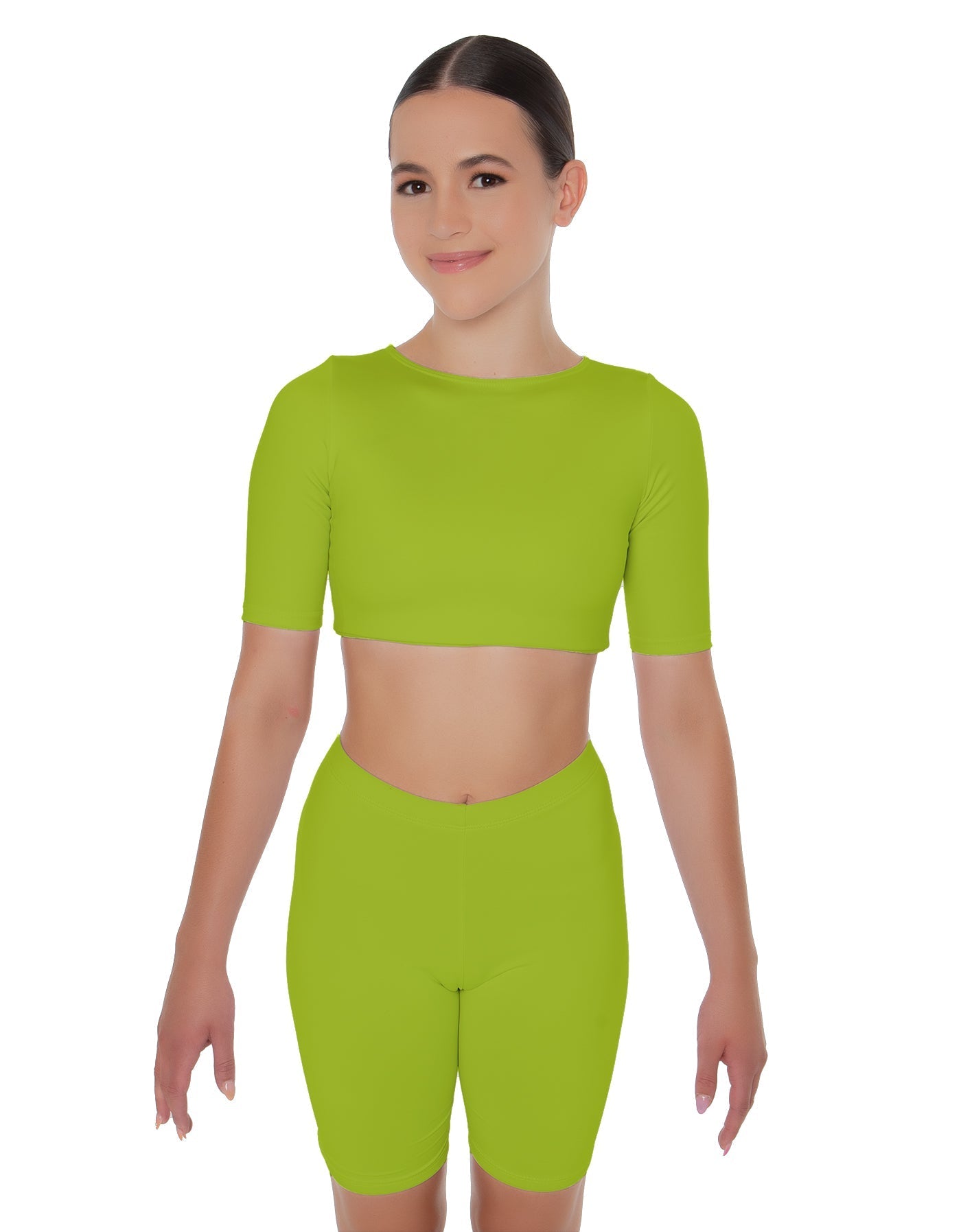Solid Lycra Short Sleeve Crop Top