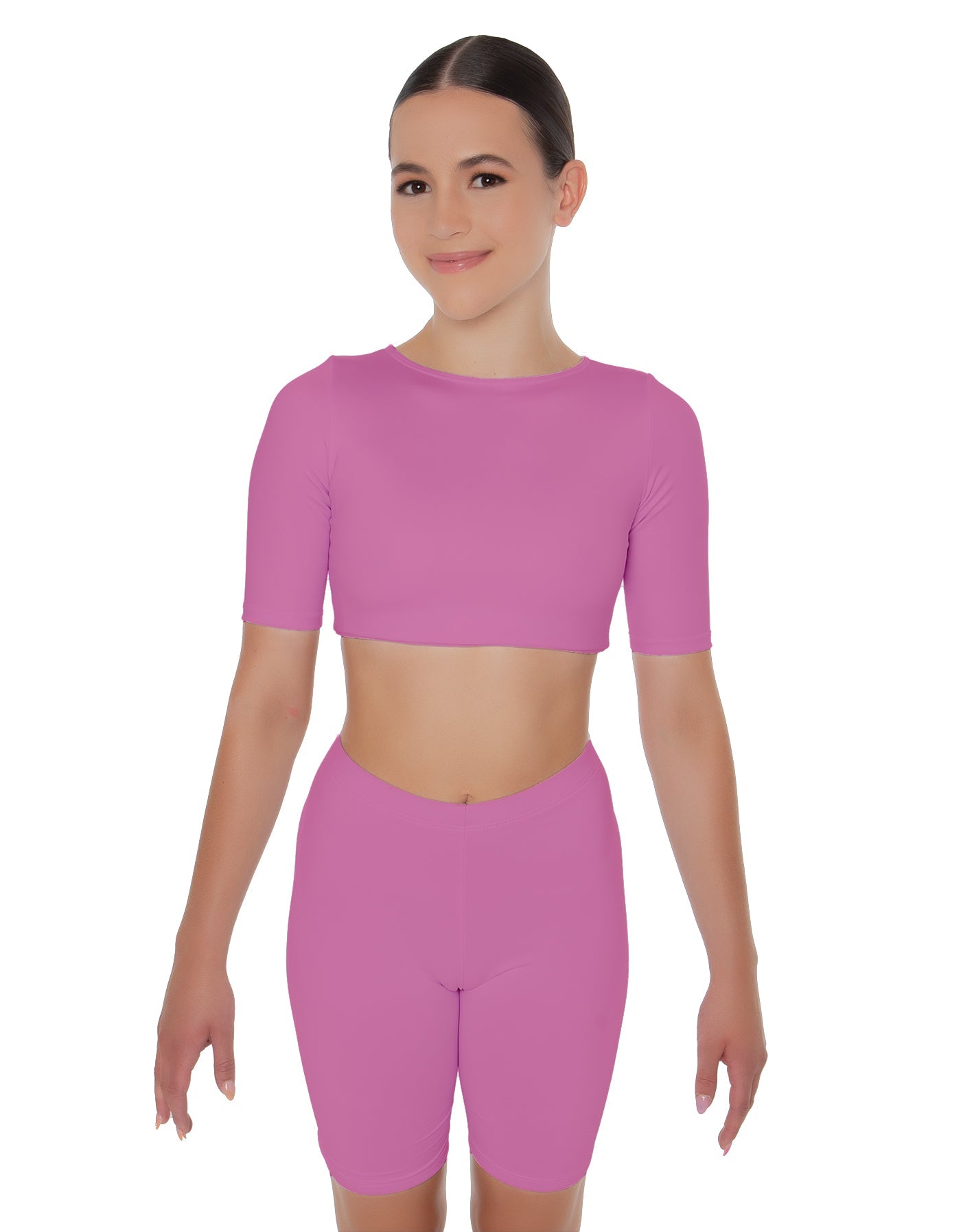 Solid Lycra Short Sleeve Crop Top