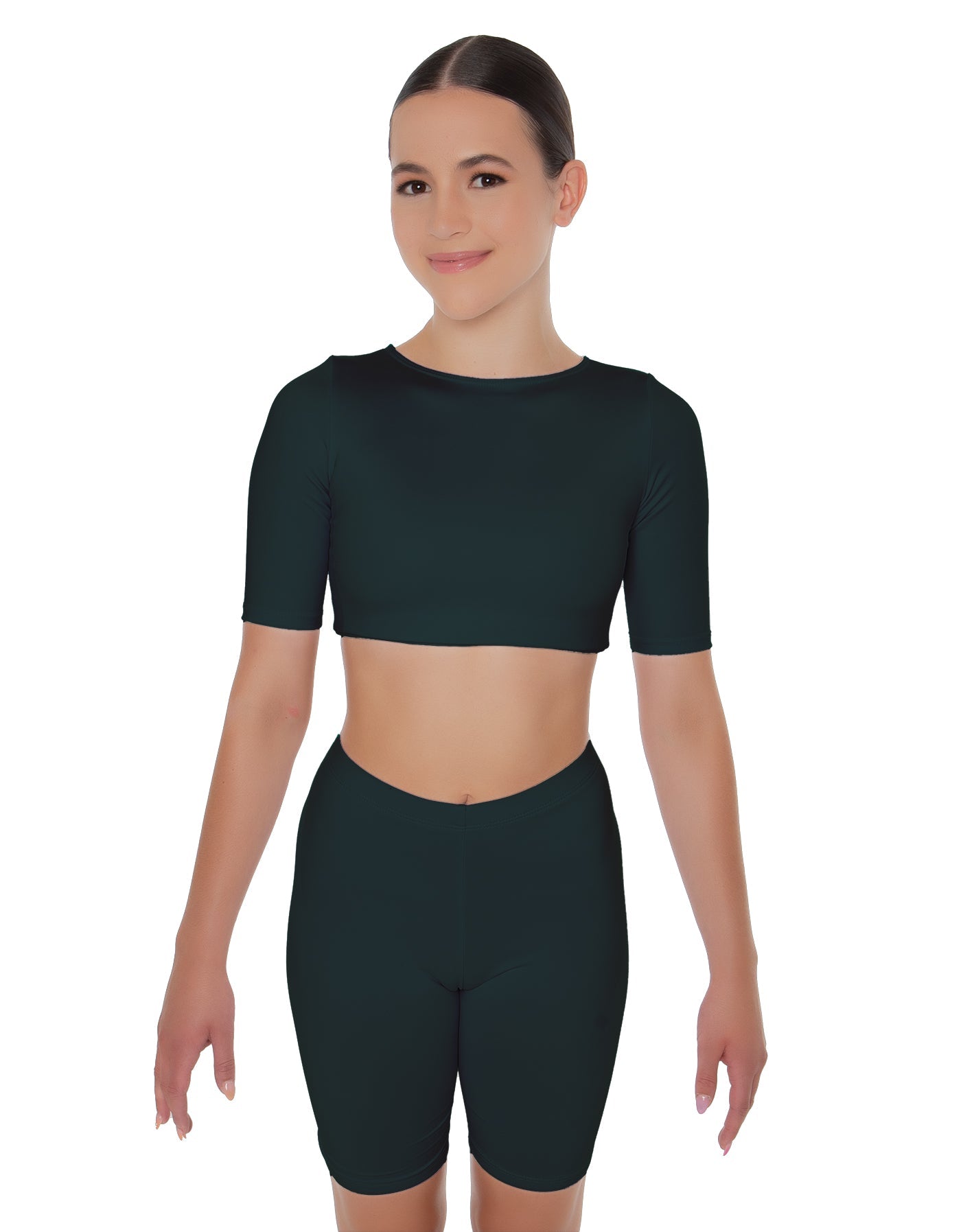 Solid Lycra Short Sleeve Crop Top