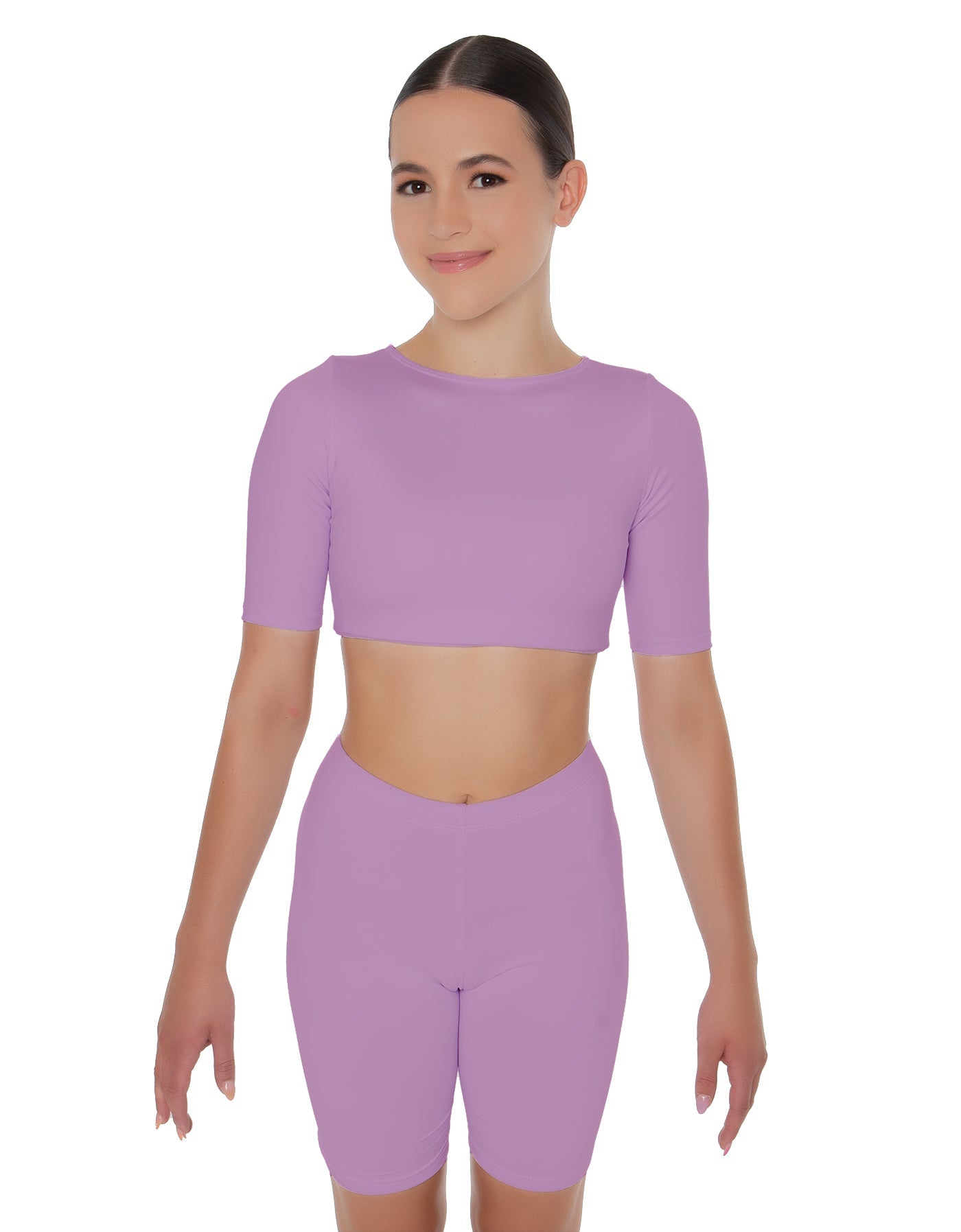 Solid Lycra Short Sleeve Crop Top