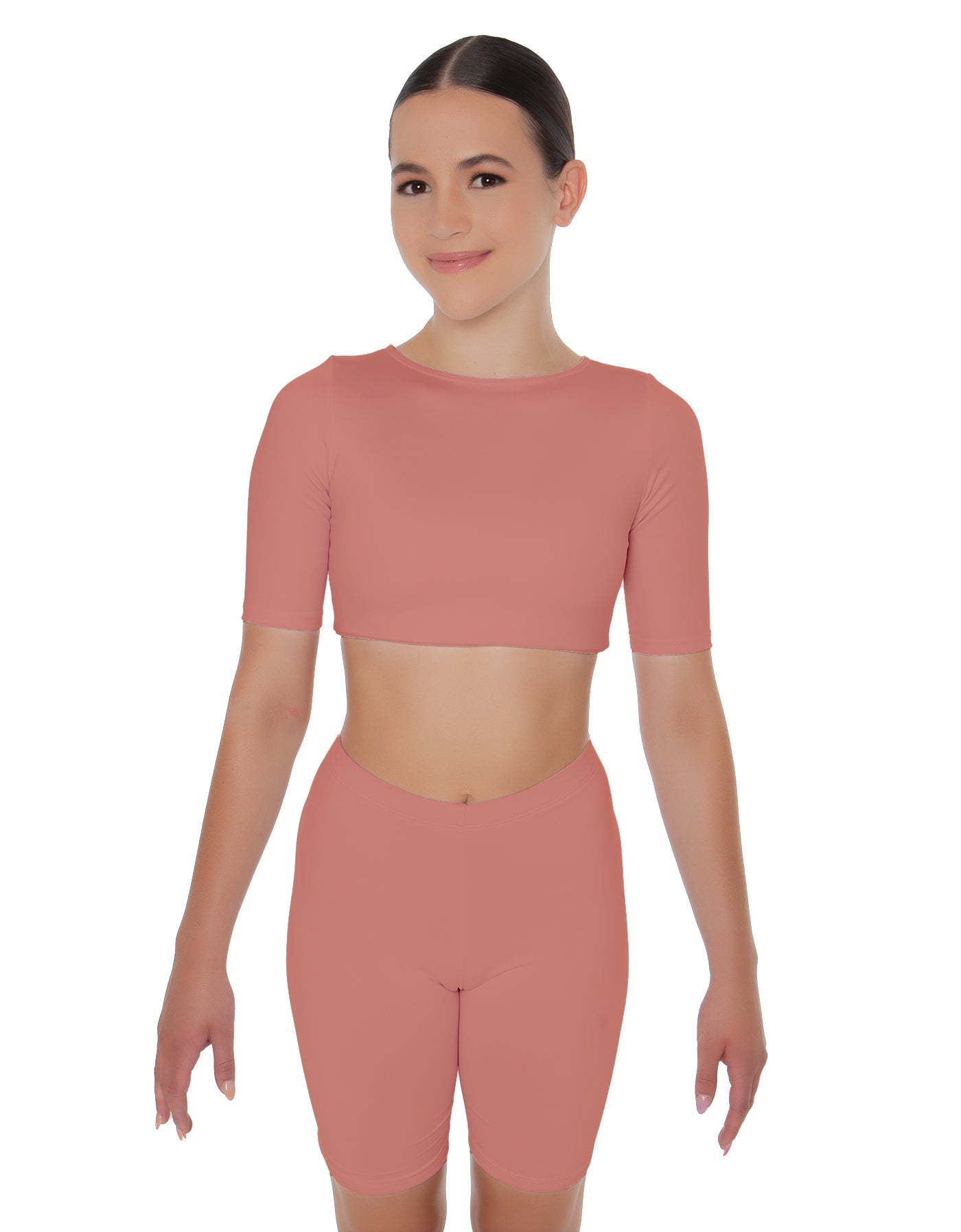 Solid Lycra Short Sleeve Crop Top