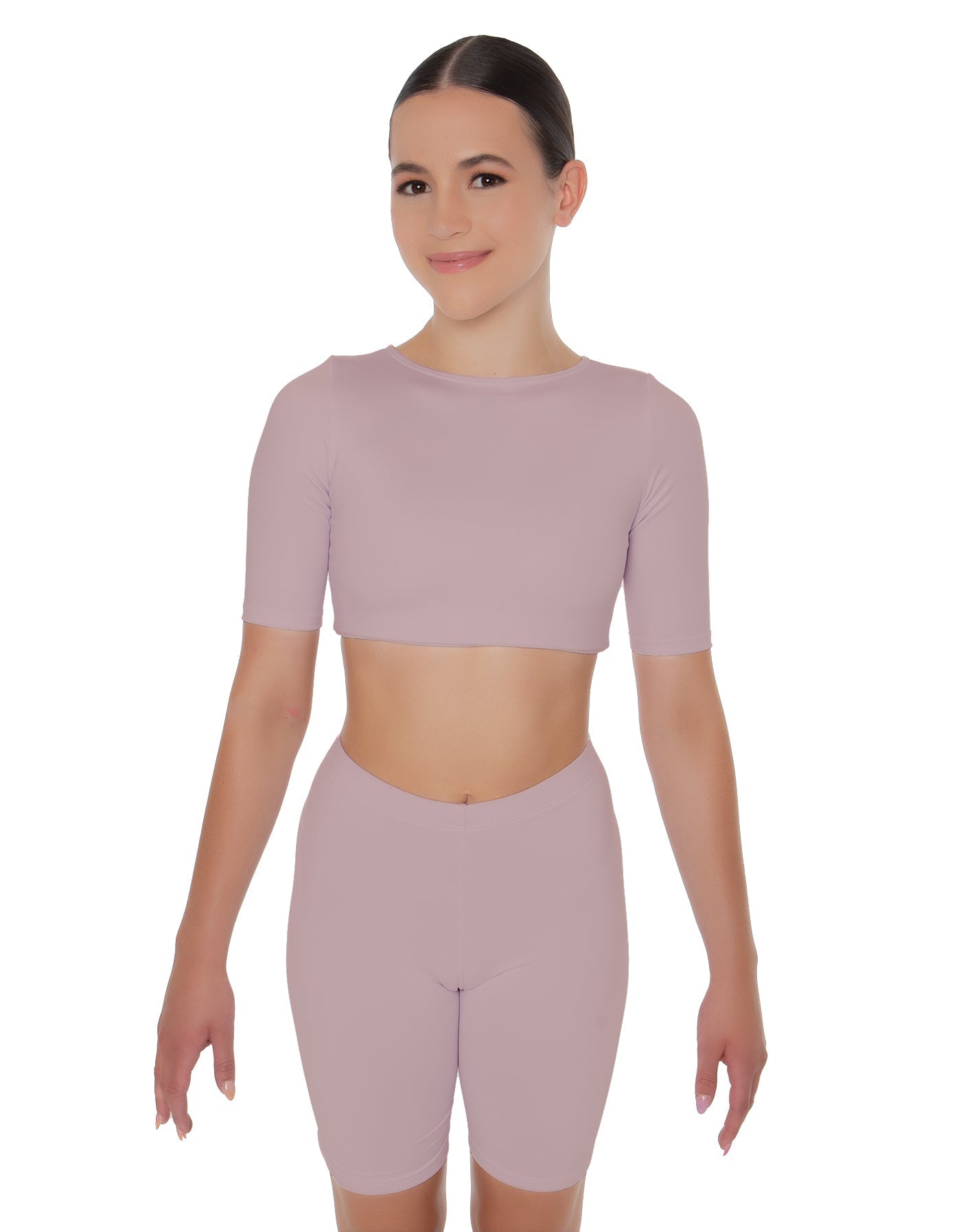 Solid Lycra Short Sleeve Crop Top