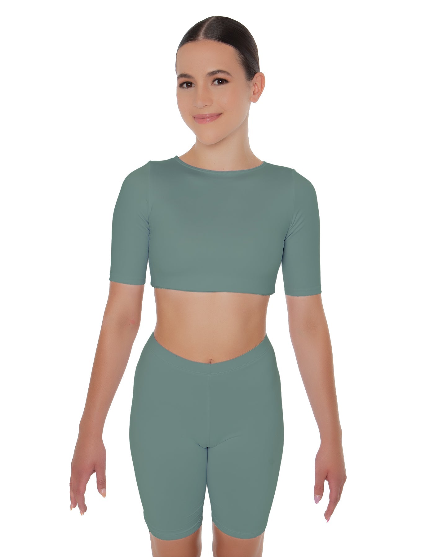 Solid Lycra Short Sleeve Crop Top