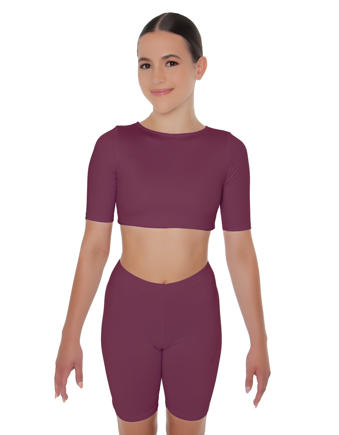 Solid Lycra Short Sleeve Crop Top