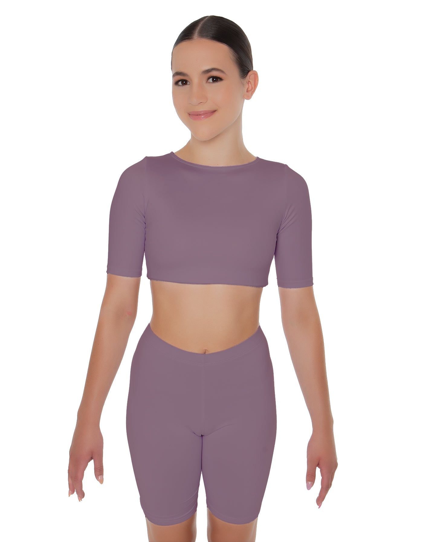 Solid Lycra Short Sleeve Crop Top