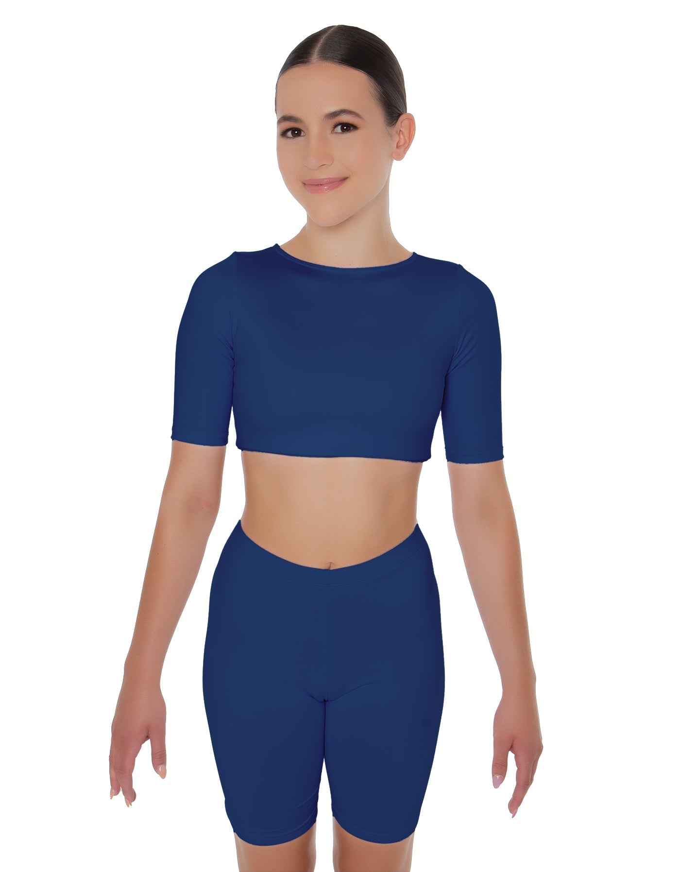 Solid Lycra Short Sleeve Crop Top
