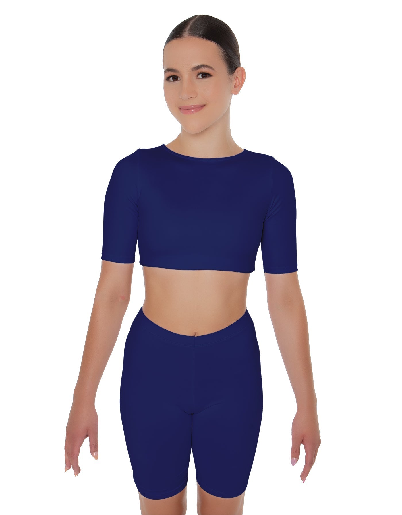 Solid Lycra Short Sleeve Crop Top