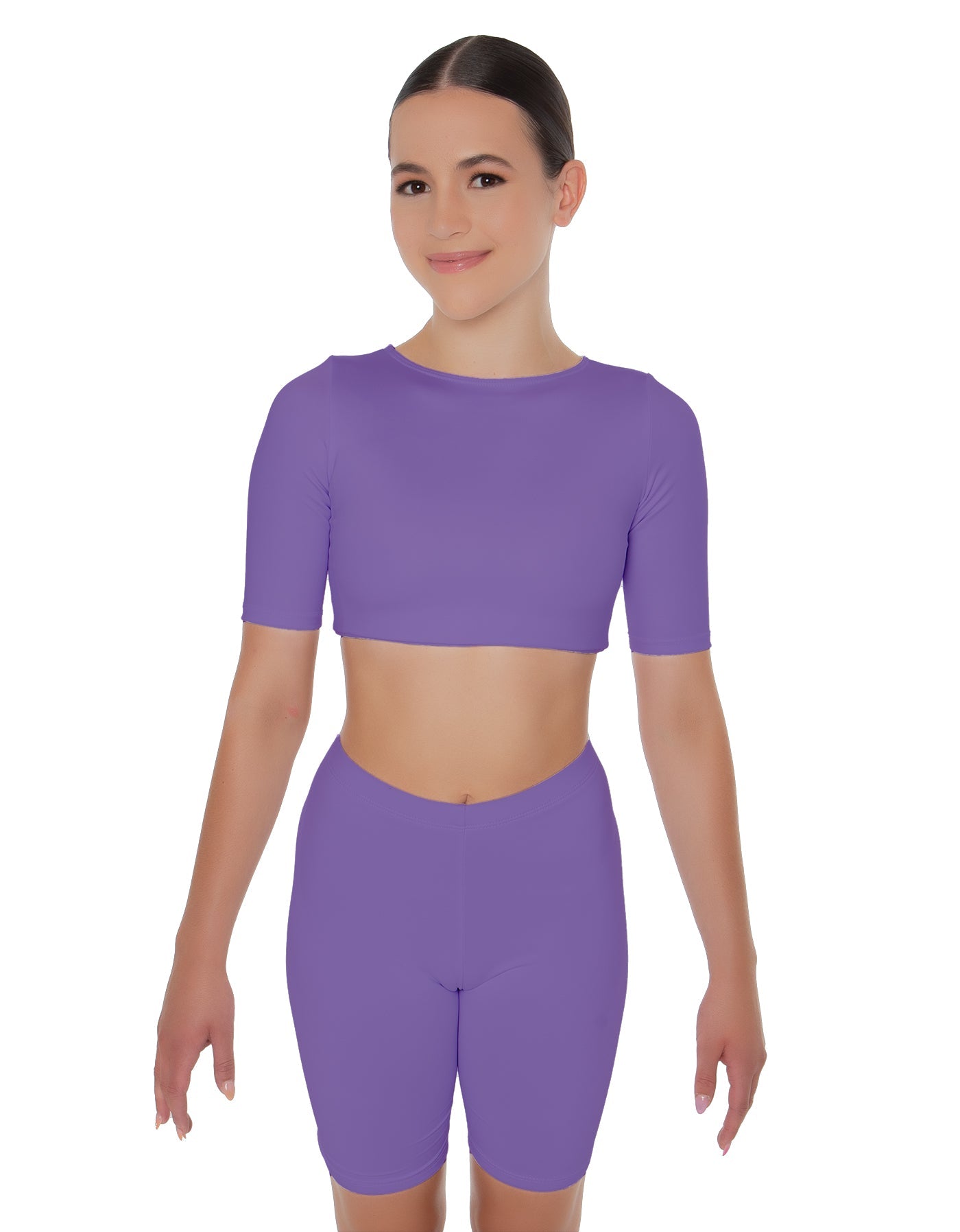 Solid Lycra Short Sleeve Crop Top