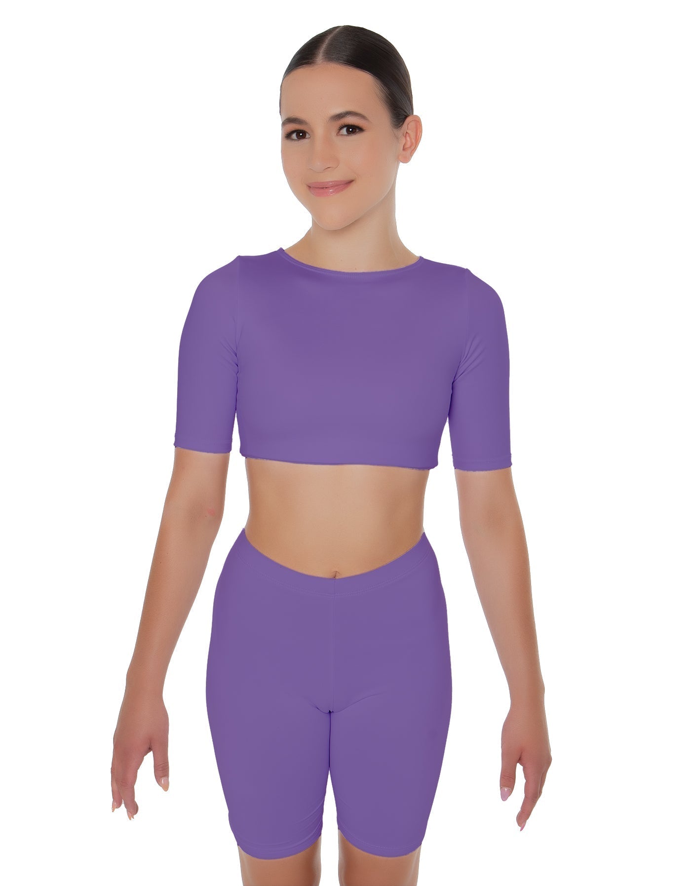 Solid Lycra Short Sleeve Crop Top