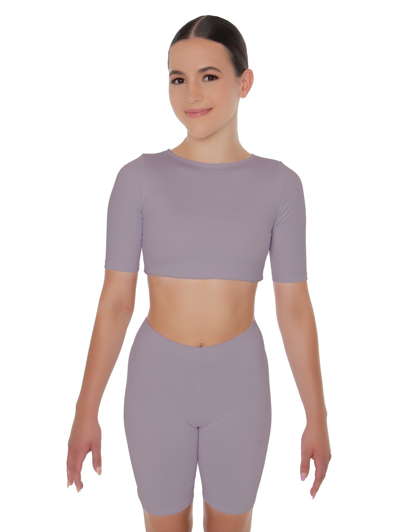 Solid Lycra Short Sleeve Crop Top