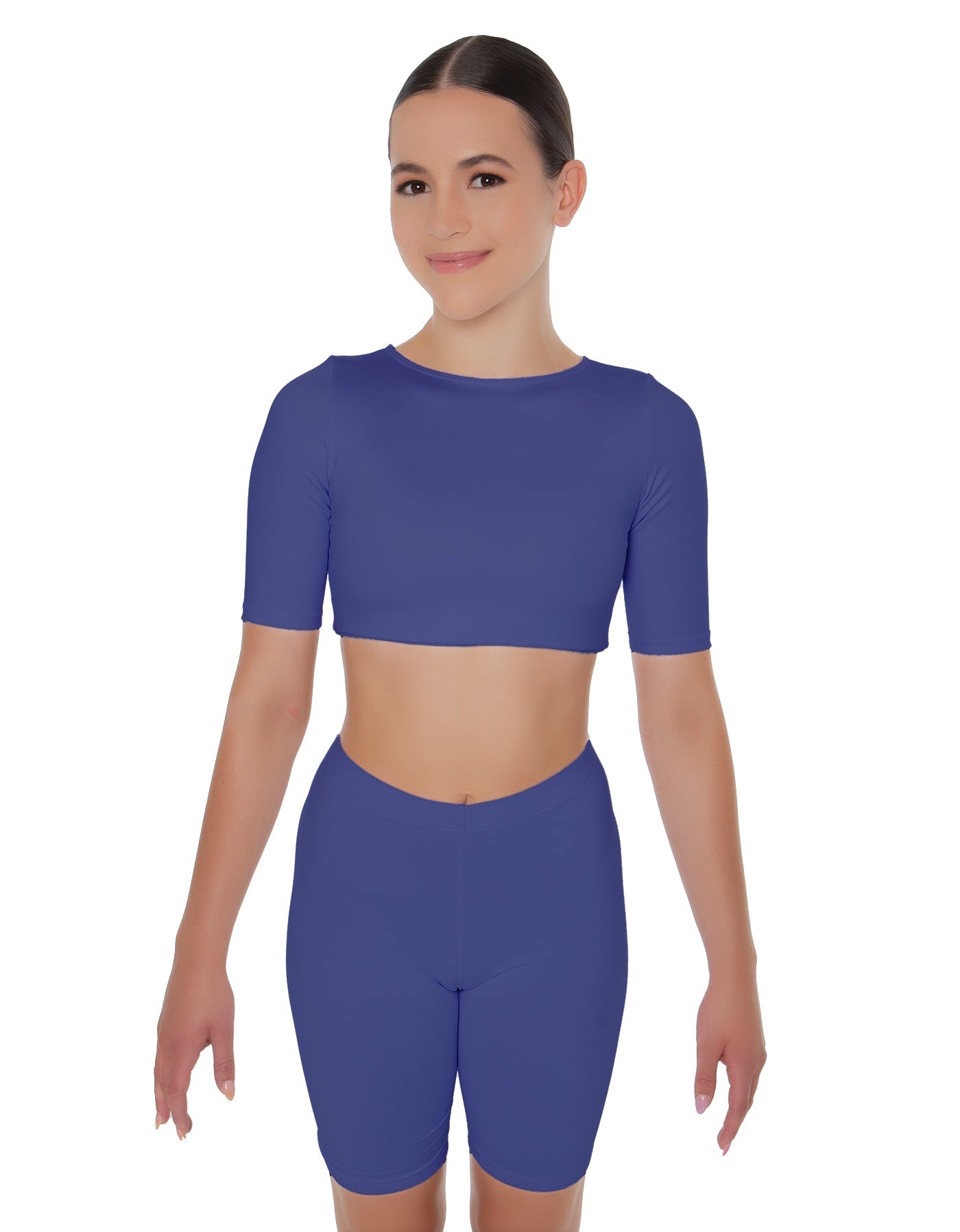 Solid Lycra Short Sleeve Crop Top