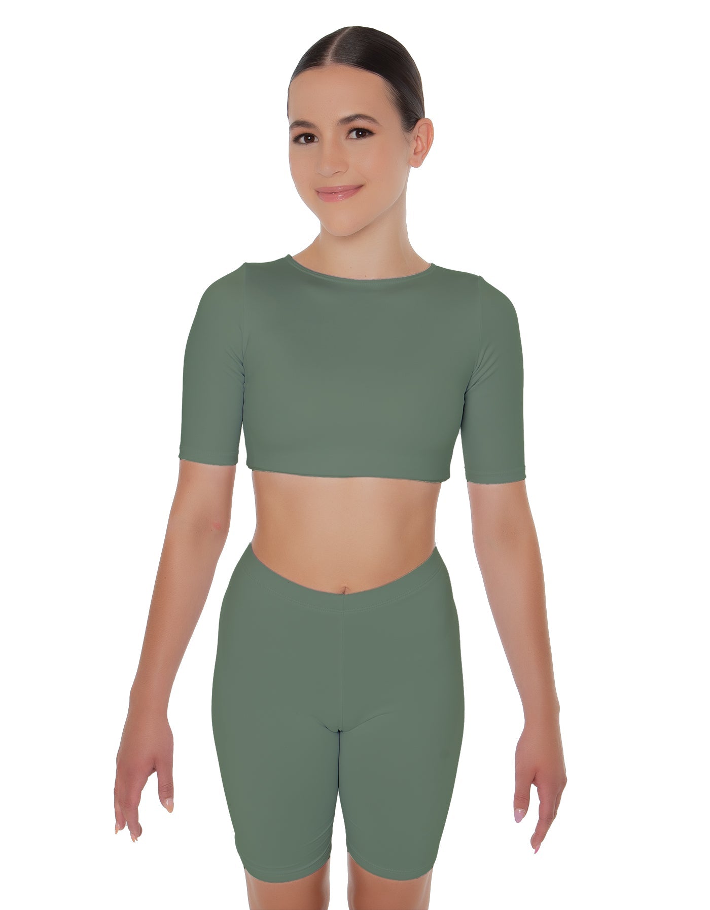 Solid Lycra Short Sleeve Crop Top