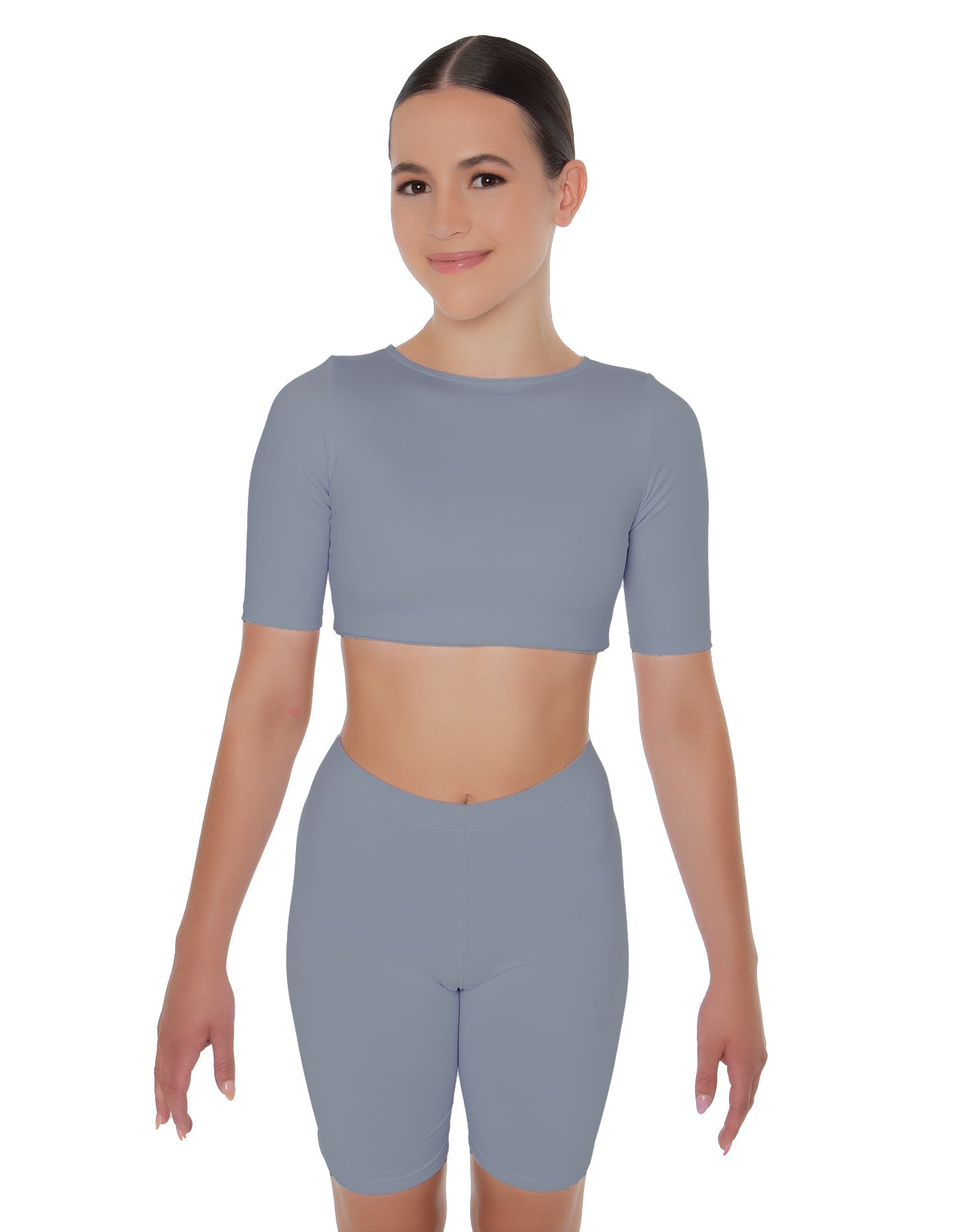 Solid Lycra Short Sleeve Crop Top