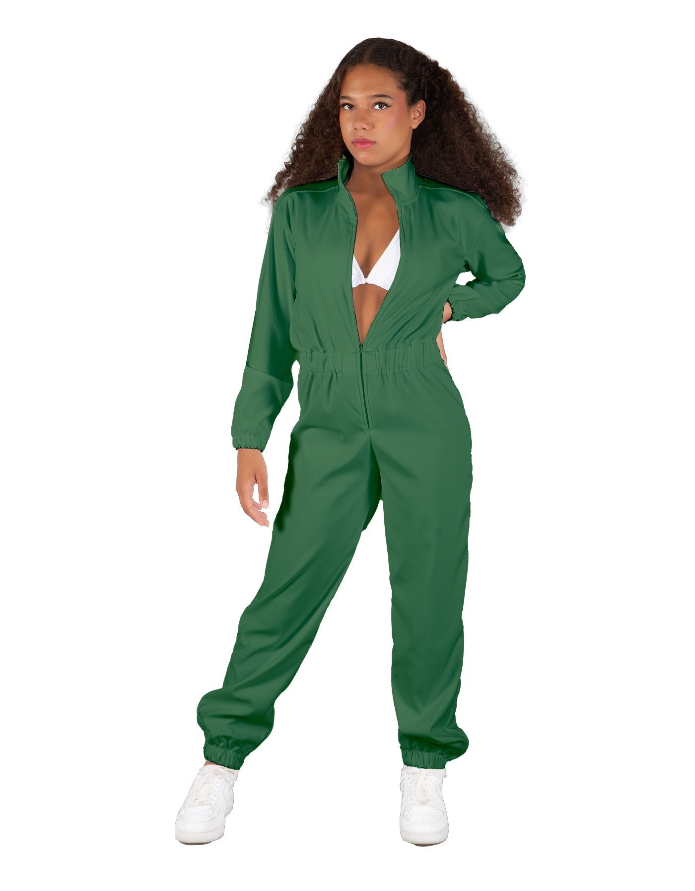 Solid Matte Satin Jumpsuit with Tall Collar