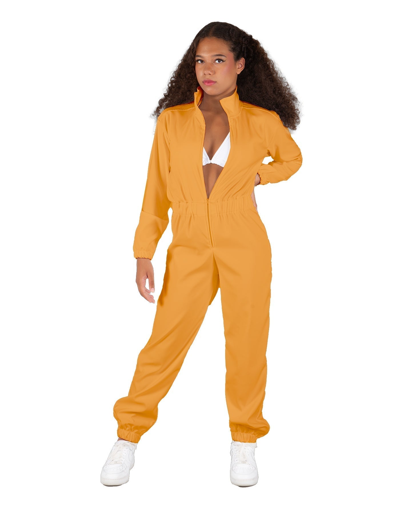 Solid Matte Satin Jumpsuit with Tall Collar