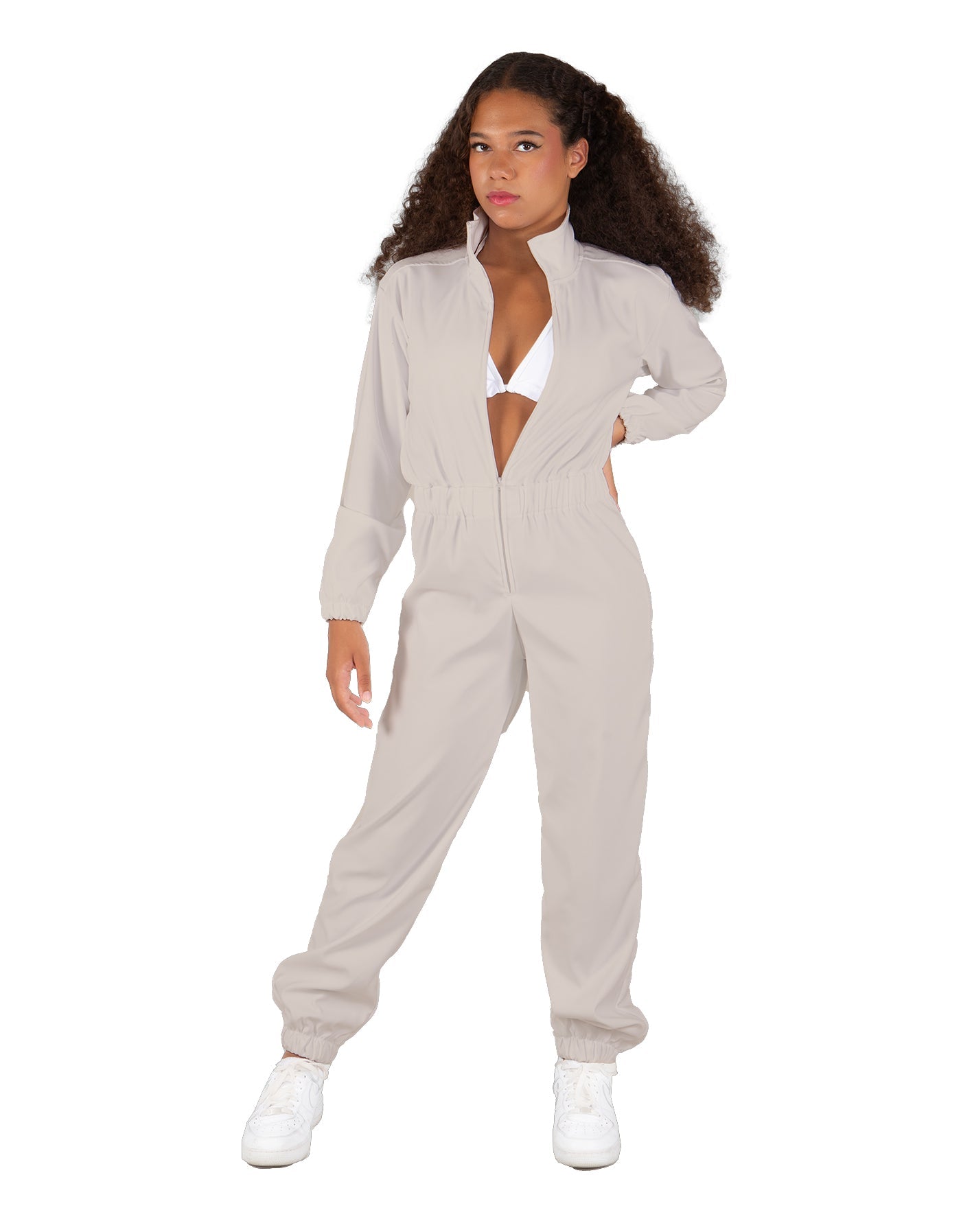 Solid Matte Satin Jumpsuit with Tall Collar
