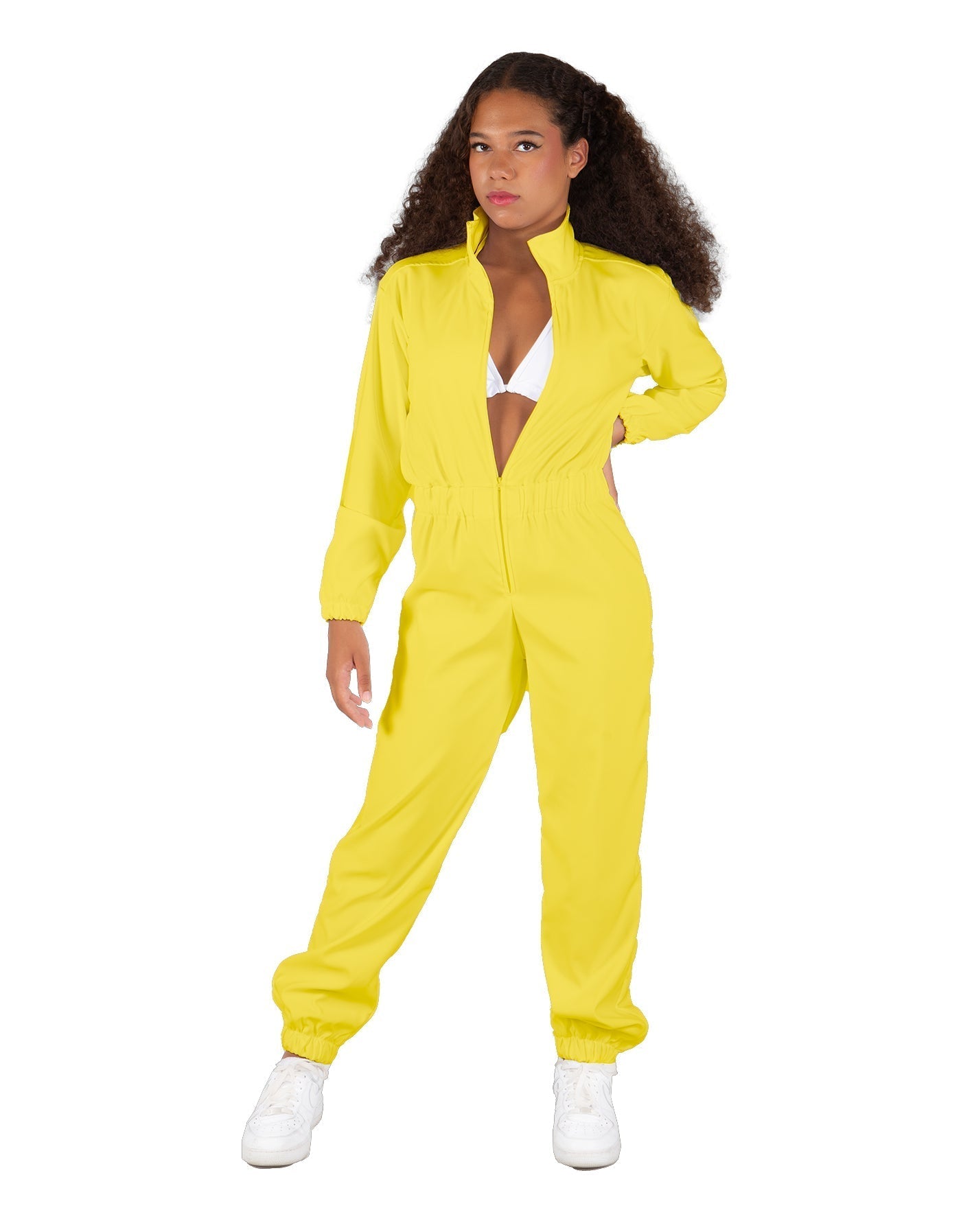 Solid Matte Satin Jumpsuit with Tall Collar