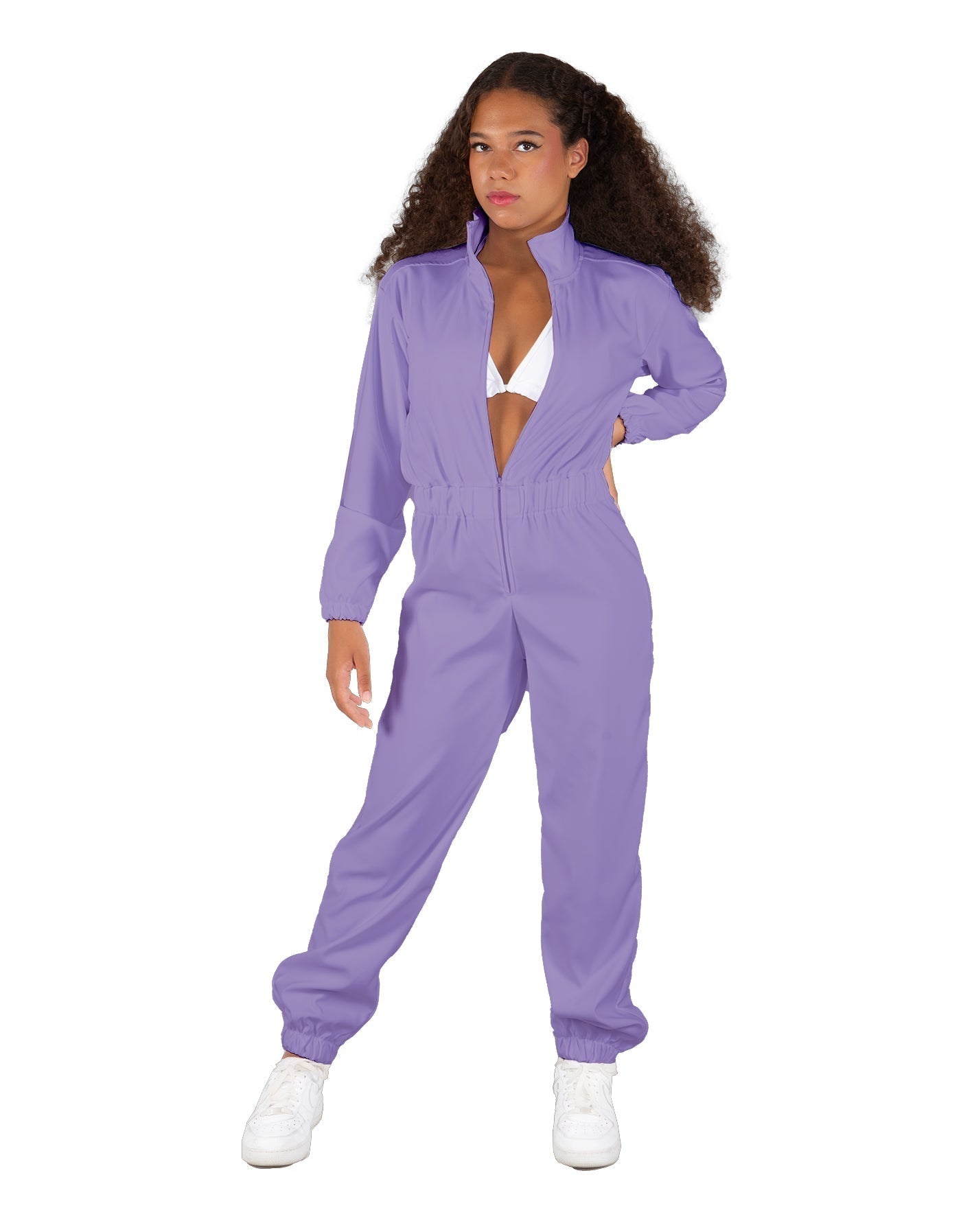 Solid Matte Satin Jumpsuit with Tall Collar