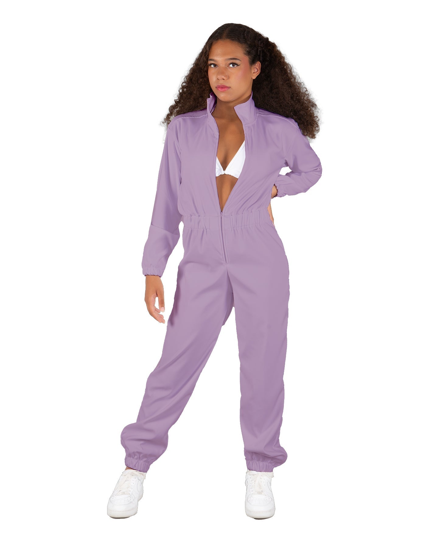 Solid Matte Satin Jumpsuit with Tall Collar